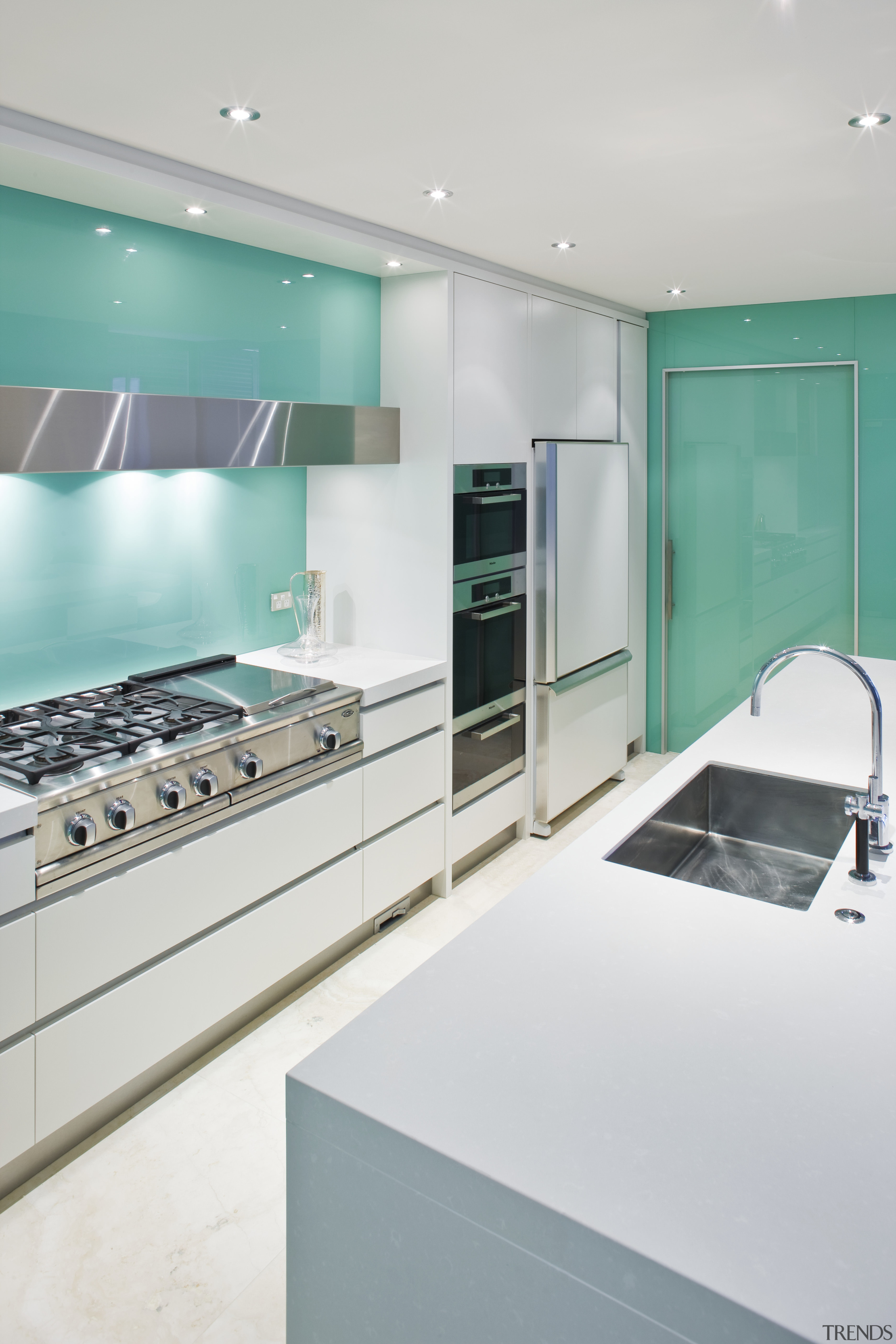 Image of beach house kitchen which has a architecture, countertop, glass, interior design, kitchen, white