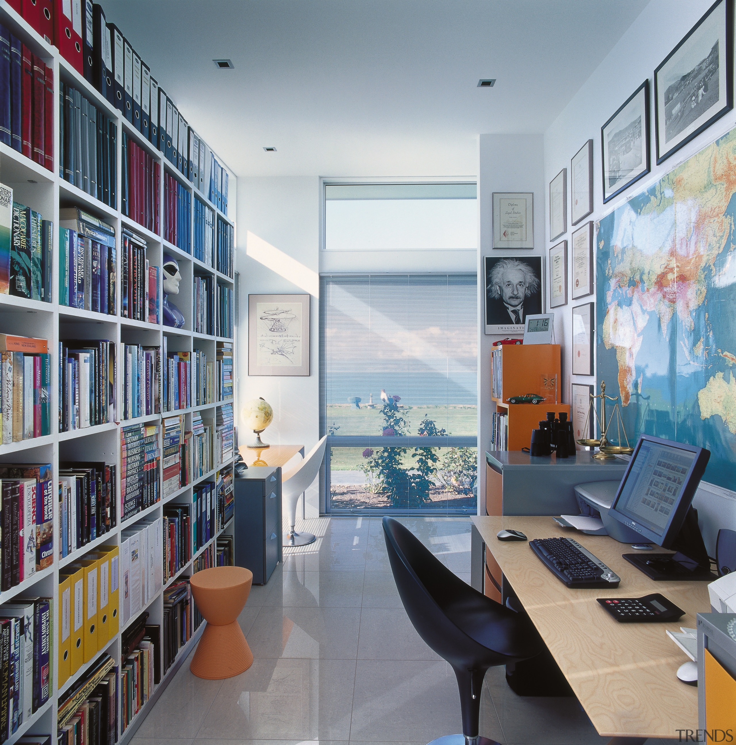 A view of a home by Novak &amp; architecture, bookcase, institution, interior design, living room, office, public library, real estate, shelving, gray