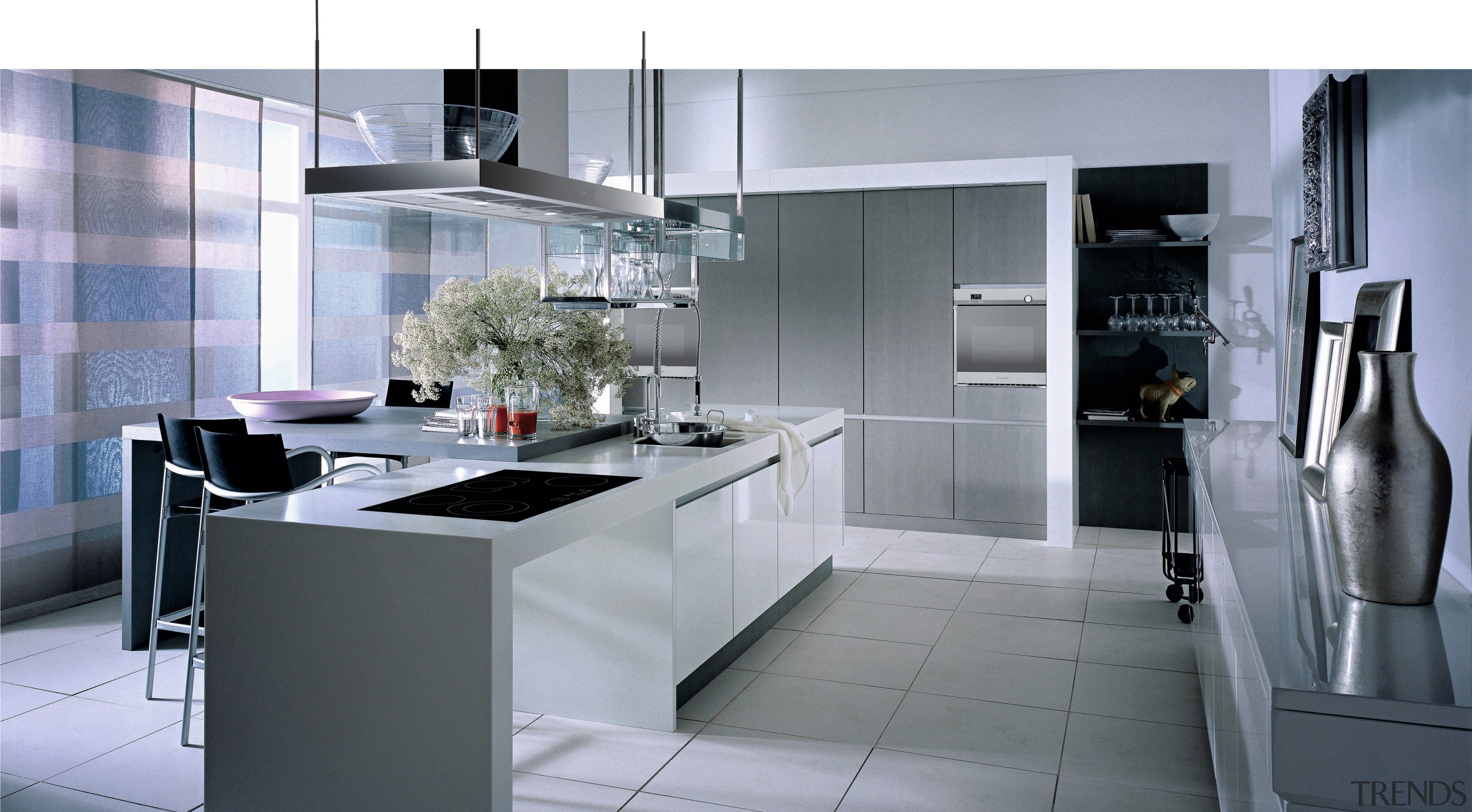 A view of a kitchen, grey tiled floor, countertop, cuisine classique, home appliance, interior design, kitchen, product design, gray