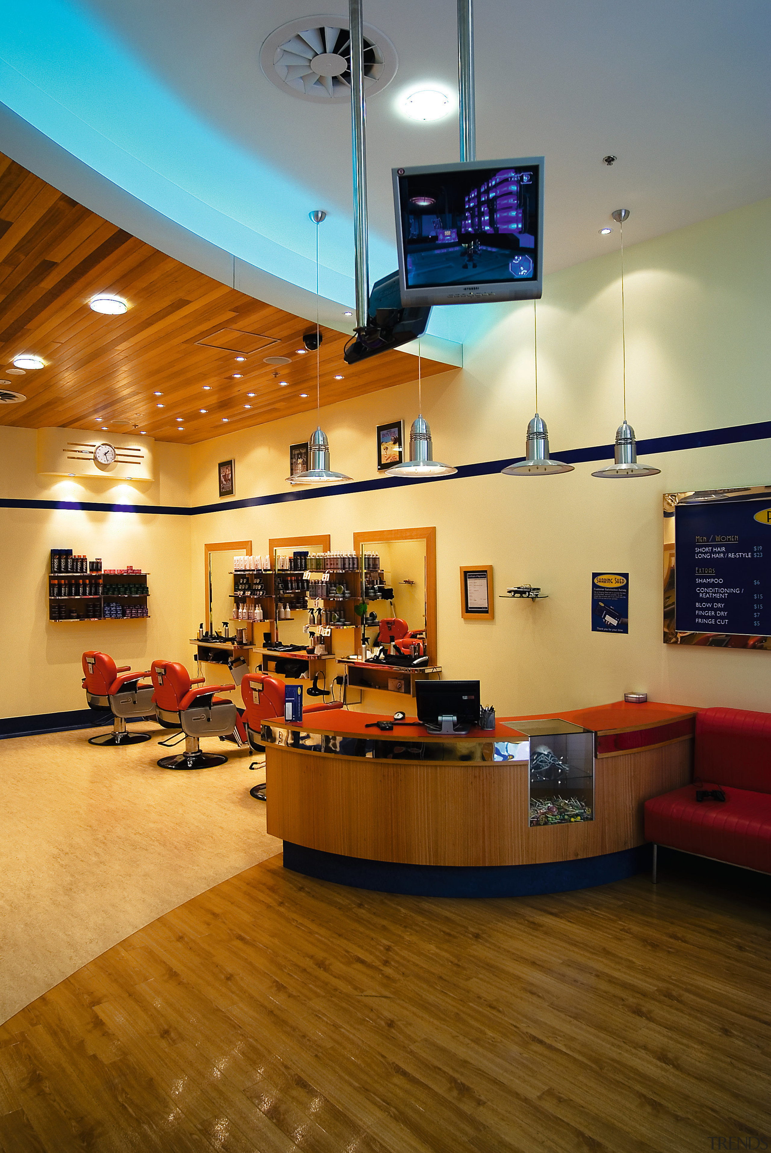 A view of a shop fitout by Ancab. ceiling, interior design, lobby, brown