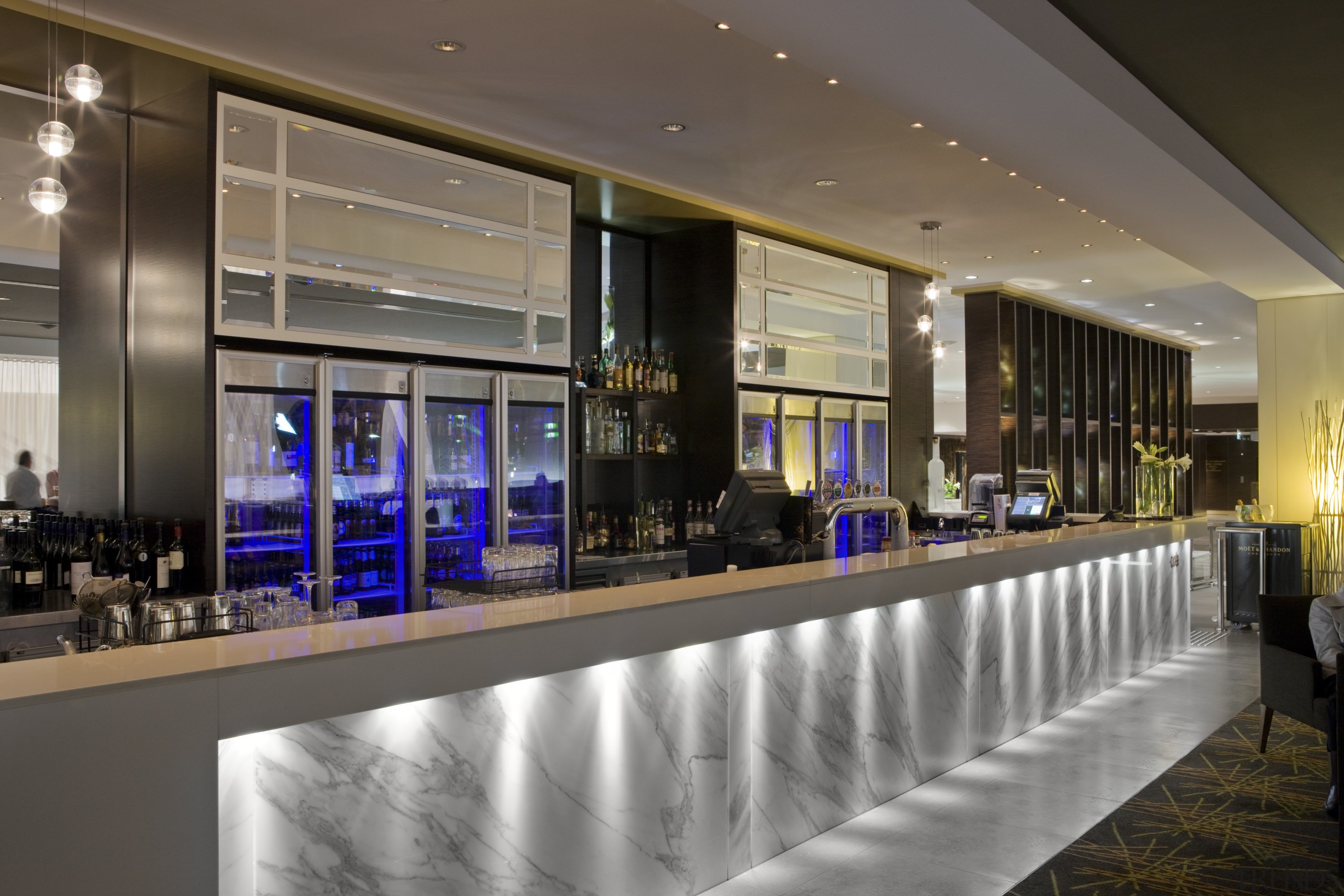 Interior view of the refurbished Sofitel Brisbane which interior design, lobby, gray, black