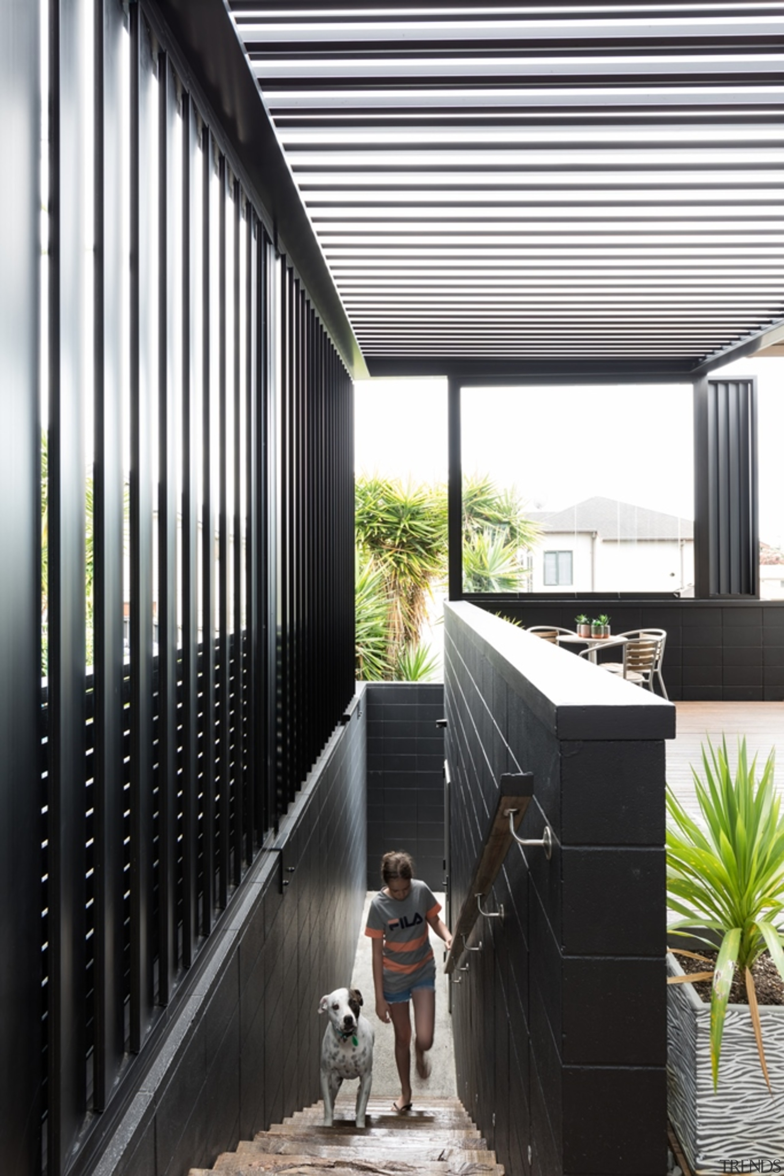 78580_louvretec-new-zealand-ltd_1556757041 - architecture | balcony | building | architecture, balcony, building, courtyard, daylighting, facade, home, house, interior design, room, black, white