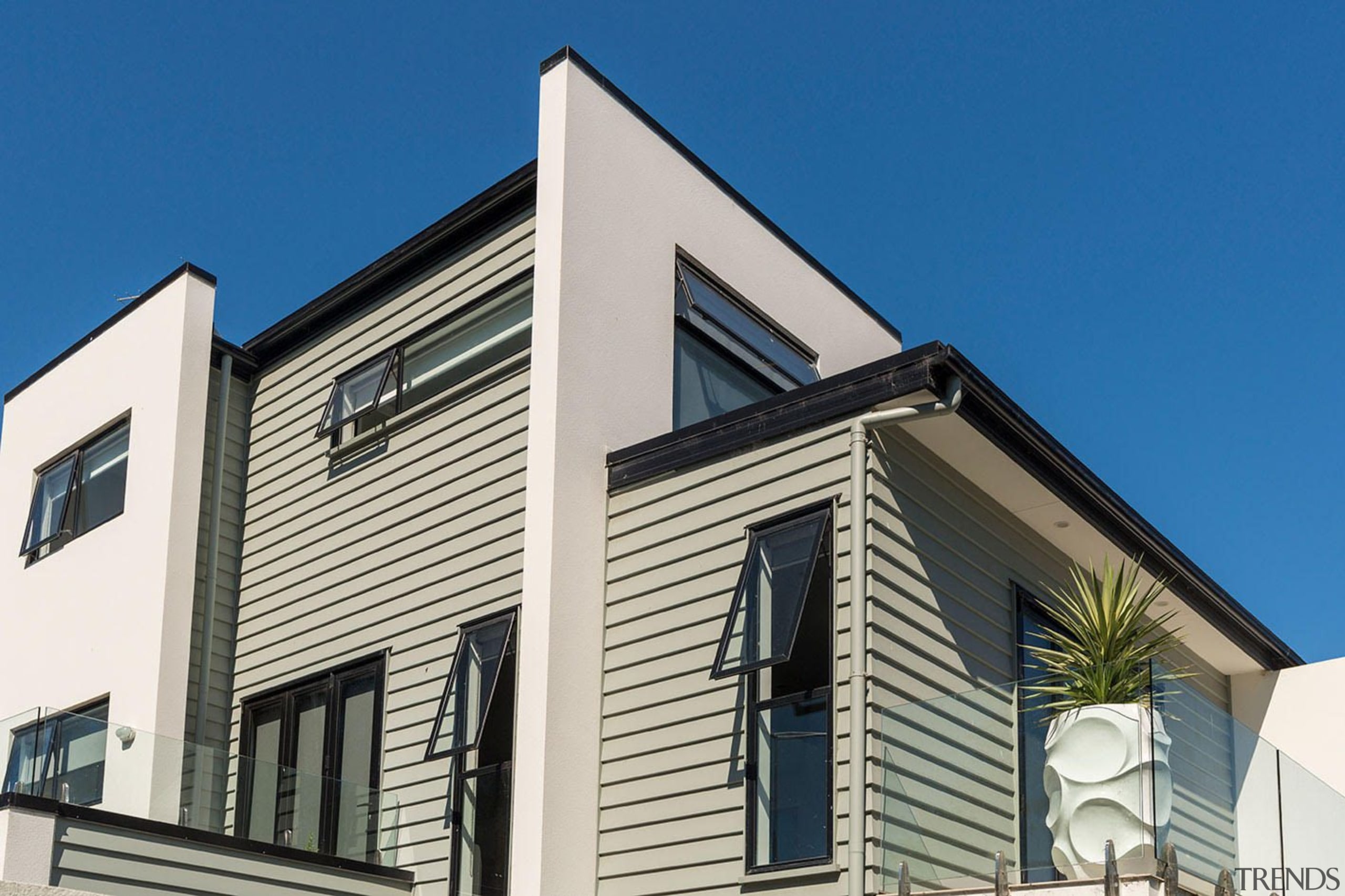 Envira bevel-back weatherboards on city apartment - architecture architecture, building, commercial building, elevation, facade, home, house, property, real estate, residential area, roof, siding, window, blue, white