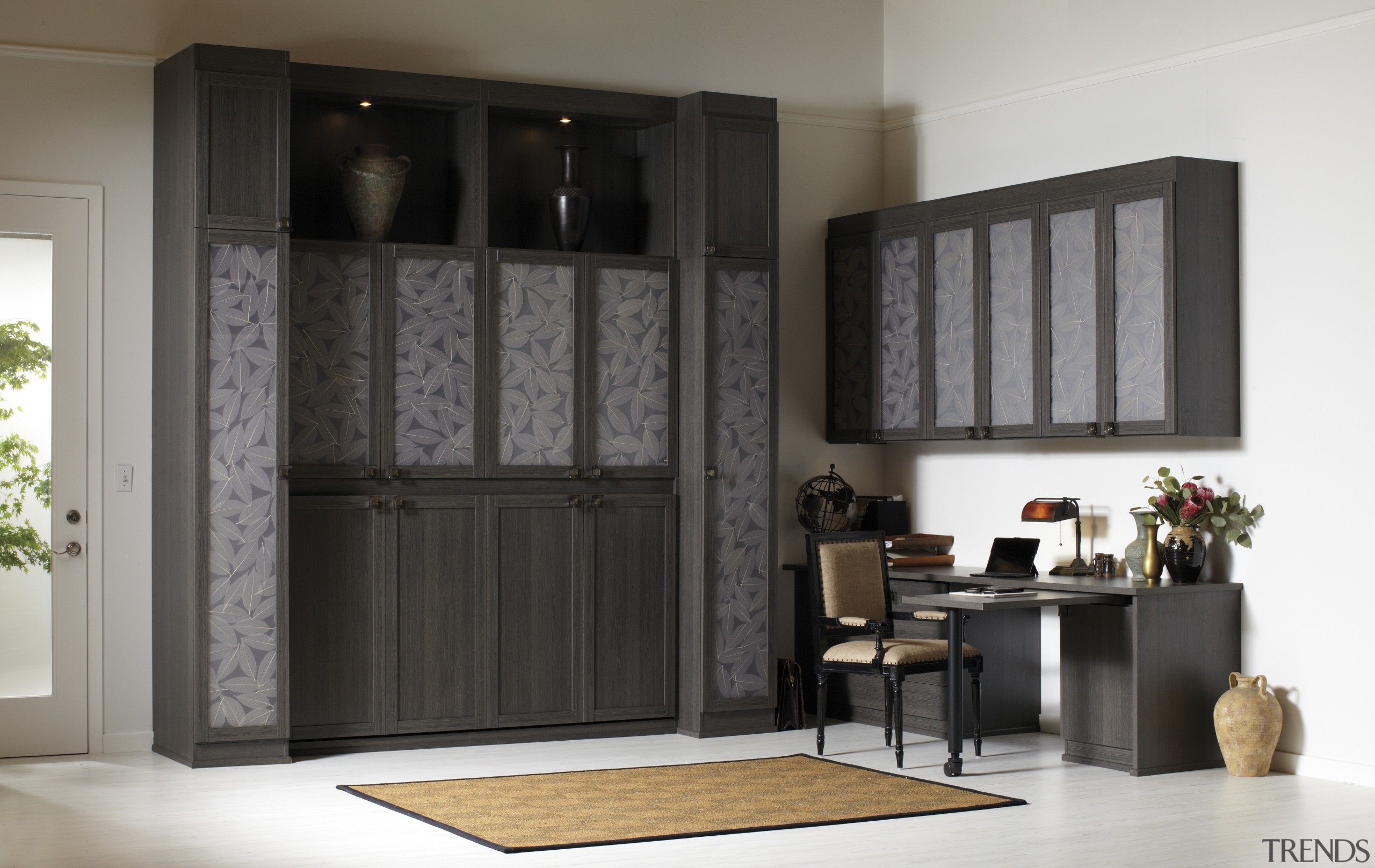 Seen here is a storage system/closet designed and door, furniture, interior design, living room, wardrobe, window, window covering, black, white