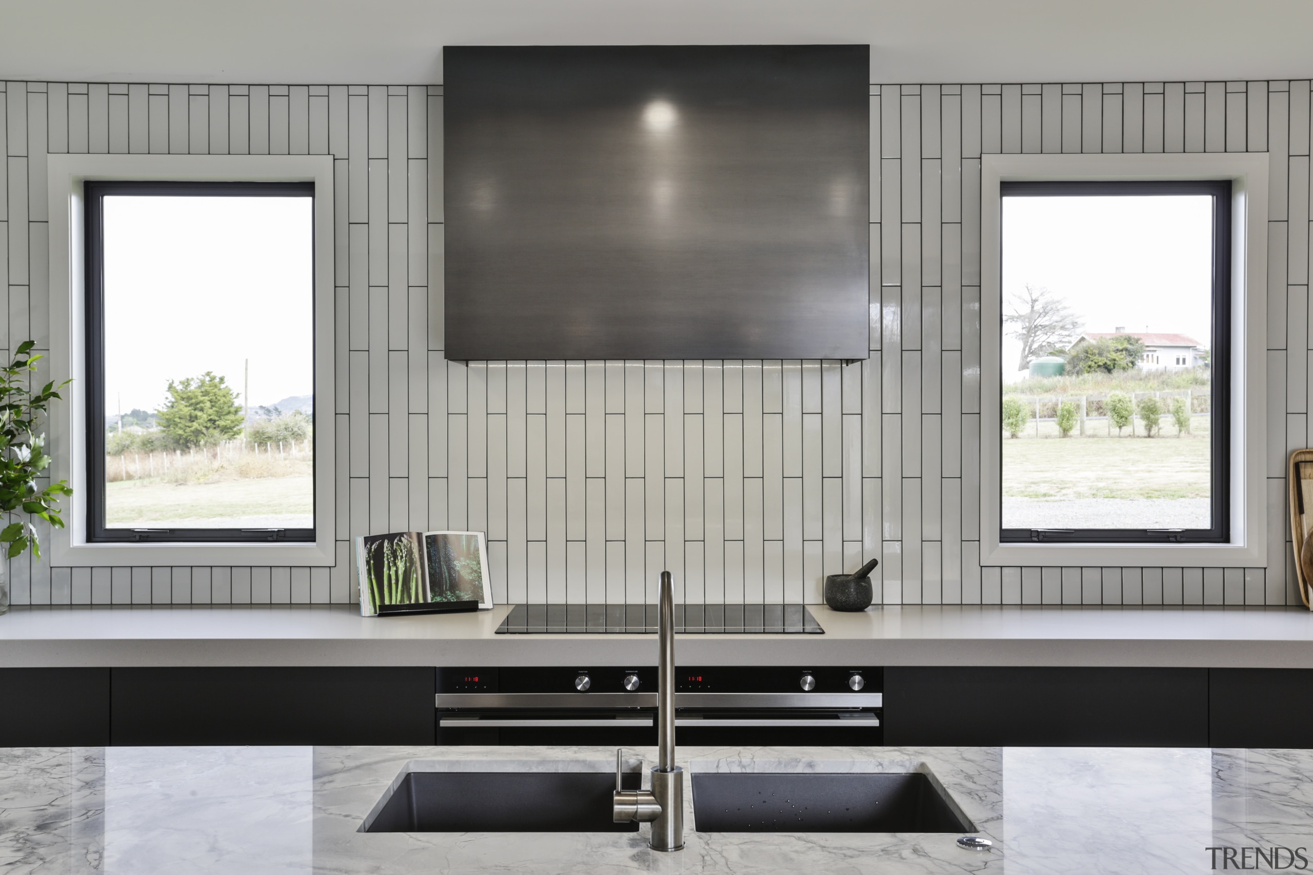 ​​​​​​​Symmetry plays a central part in this rural architecture, kitchen, cabinetry, countertop, home, house, interior design, Kyla Potter, Carlielle Kitchens