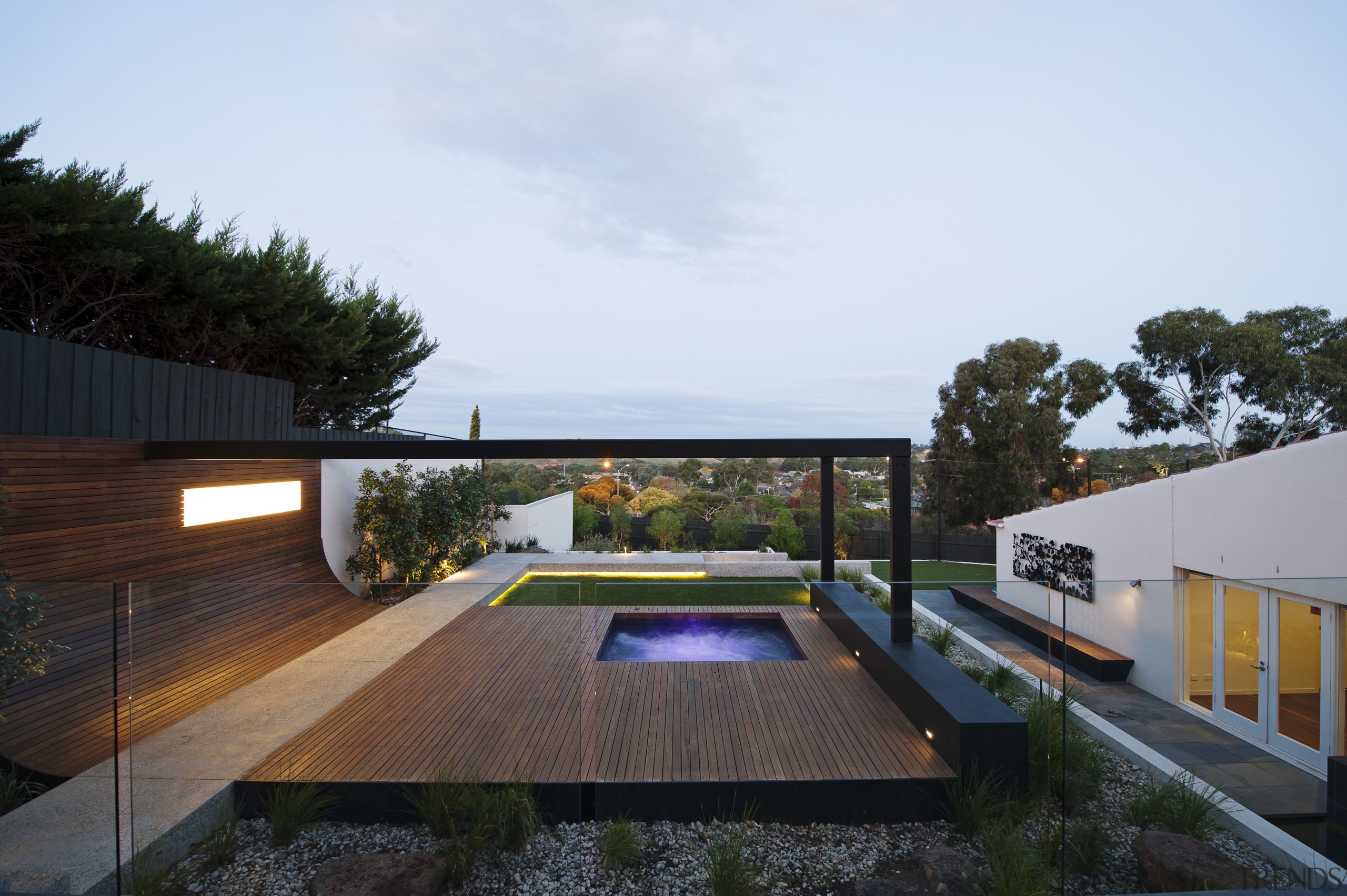 contemporary terraced landscape - contemporary terraced landscape - architecture, backyard, estate, home, house, property, real estate, residential area, roof, swimming pool, white, black