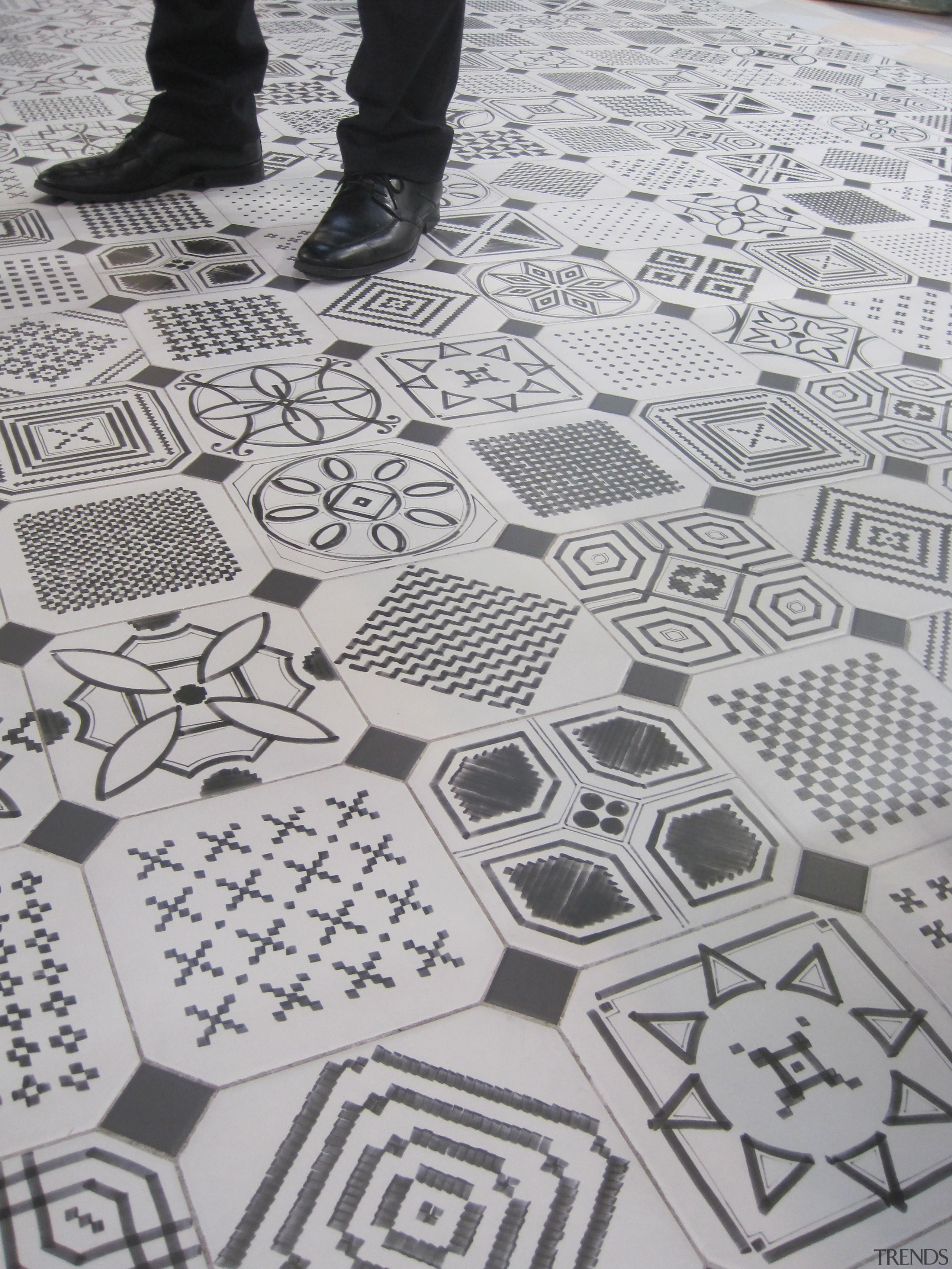 200x200mm  octagonal + 40x40mm square glazed porcelain black and white, design, floor, flooring, font, line, material, monochrome, monochrome photography, pattern, product design, text, gray