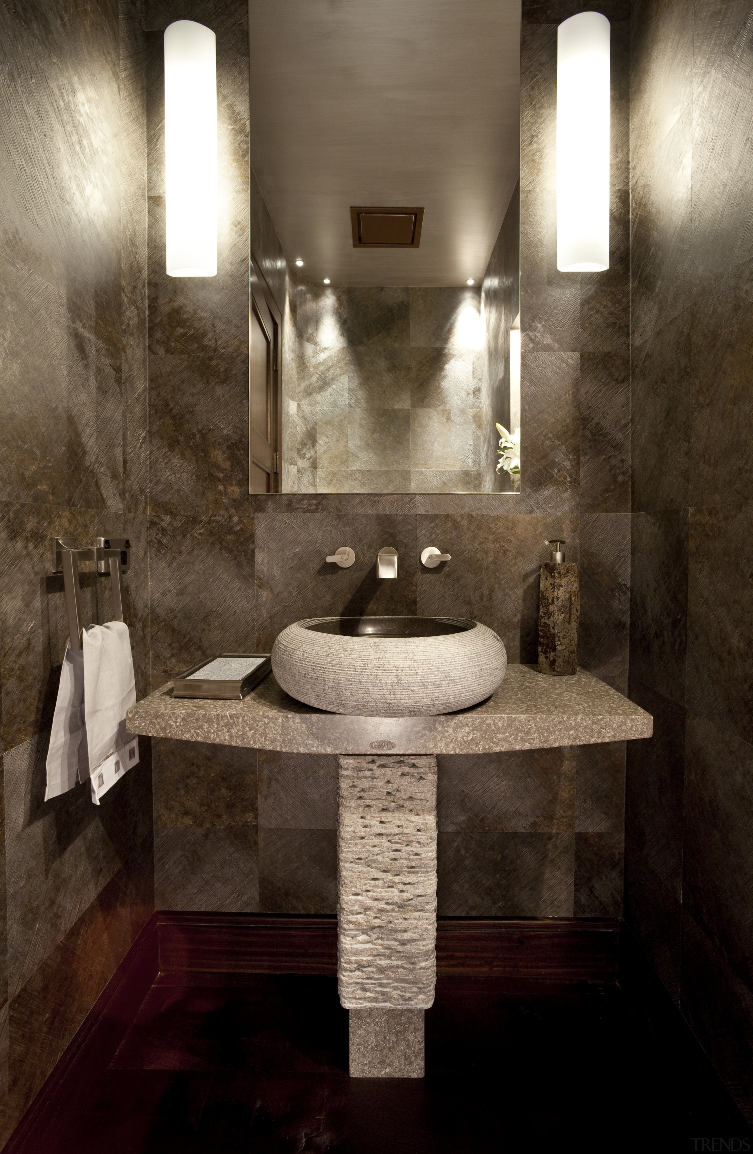 Brown bathroom with contemporary basin. - Brown bathroom bathroom, interior design, lighting, room, brown, black