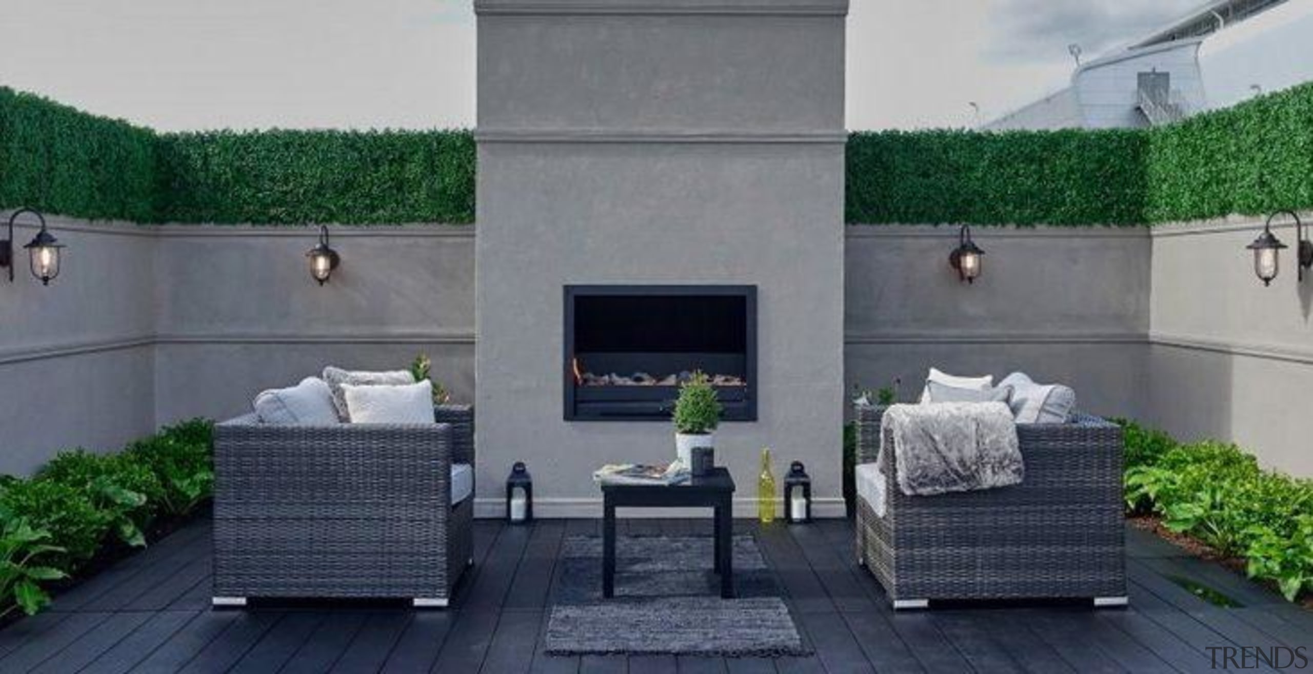 Your outdoor space should in all ways, look building, coffee table, floor, furniture, home, house, interior design, living room, property, room, table, wall, wicker, gray