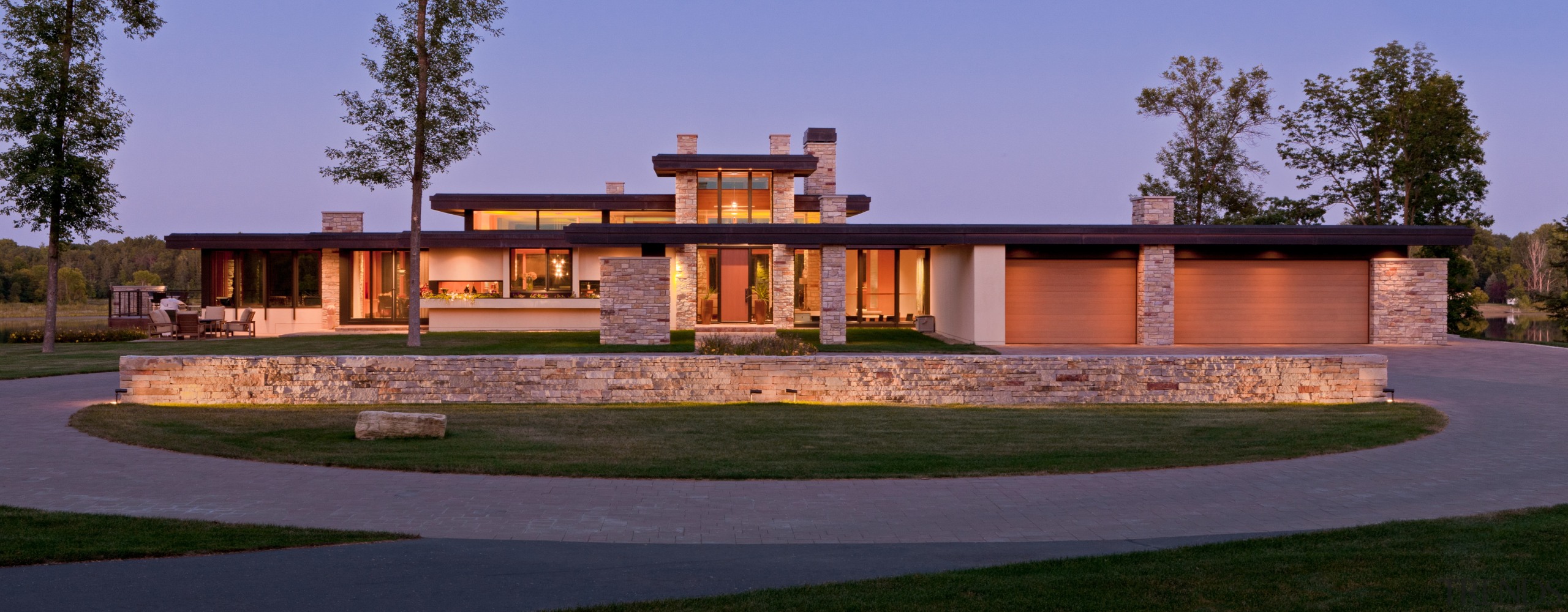 Modern lakeside home - Modern lakeside home - architecture, cottage, elevation, estate, facade, home, house, landscape, mansion, property, real estate, residential area, villa, purple