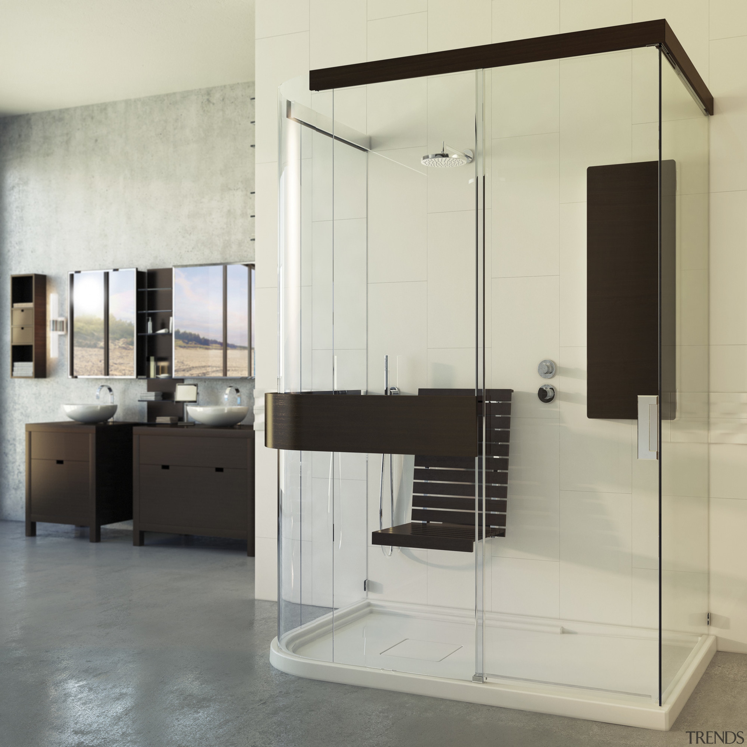 View of a bathroom which features The Expose bathroom, glass, interior design, plumbing fixture, product design, gray, white