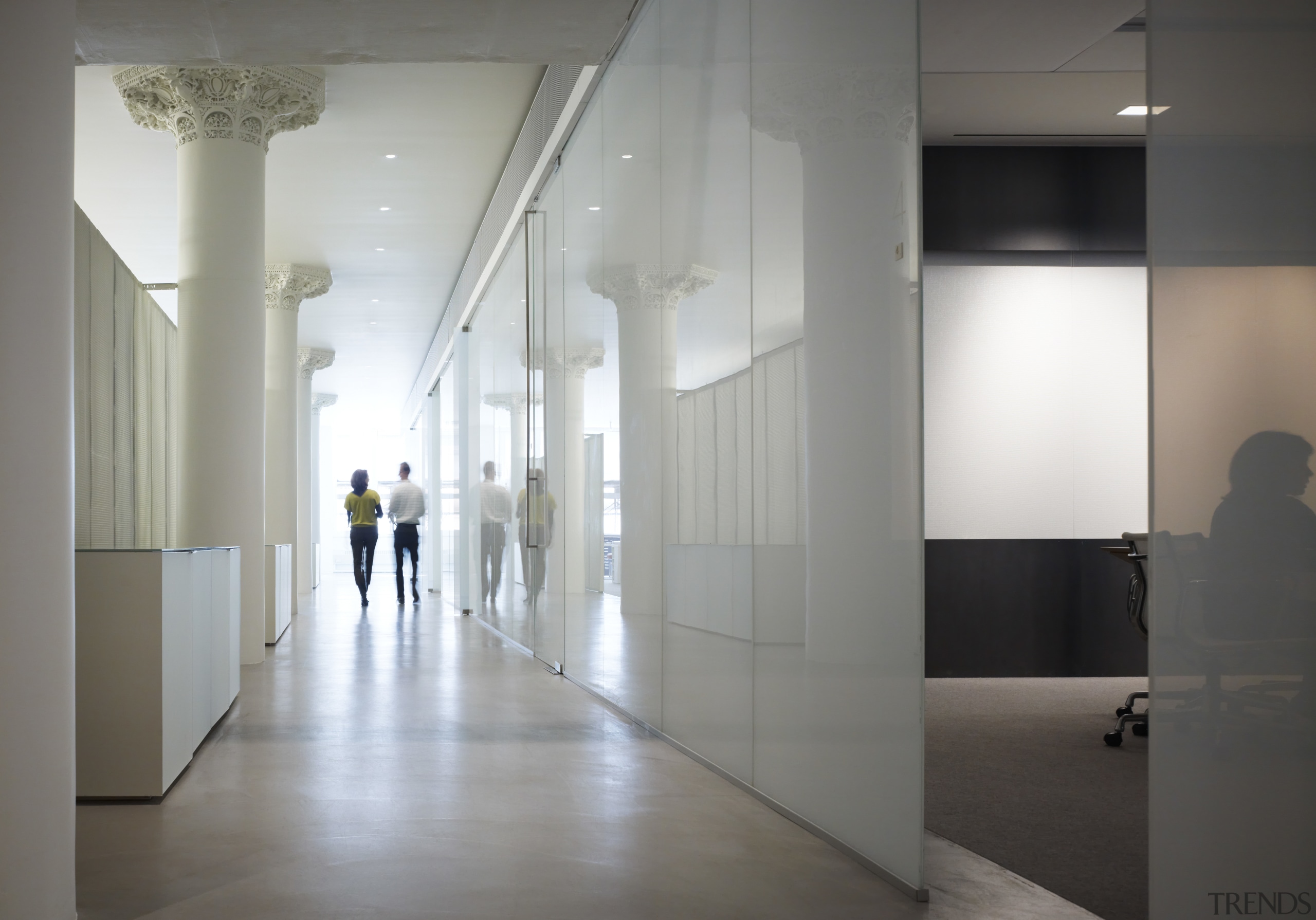 View of a corridor at the Sullivan Center architecture, ceiling, daylighting, floor, flooring, glass, interior design, lobby, tourist attraction, gray
