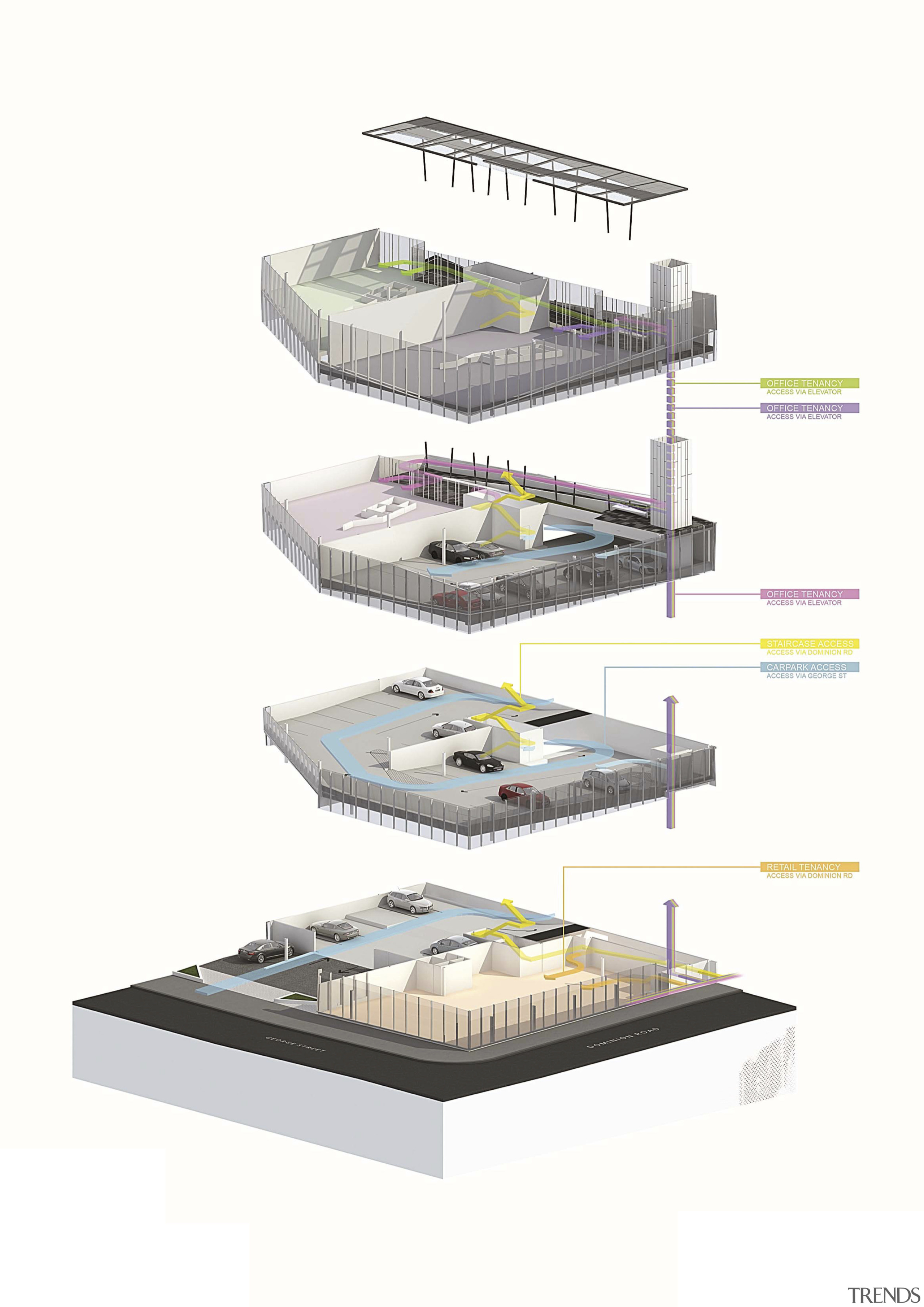 View of the Anvil Building, with angled custom naval architecture, product, product design, structure, yacht, white