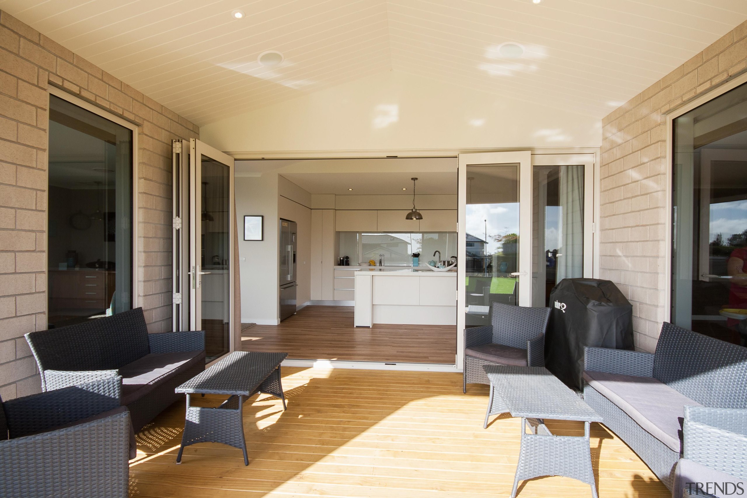 Functional indoor-outdoor living spaceBuilt by Fowler Homes TaranakiFor apartment, ceiling, floor, house, interior design, living room, property, real estate, window, orange