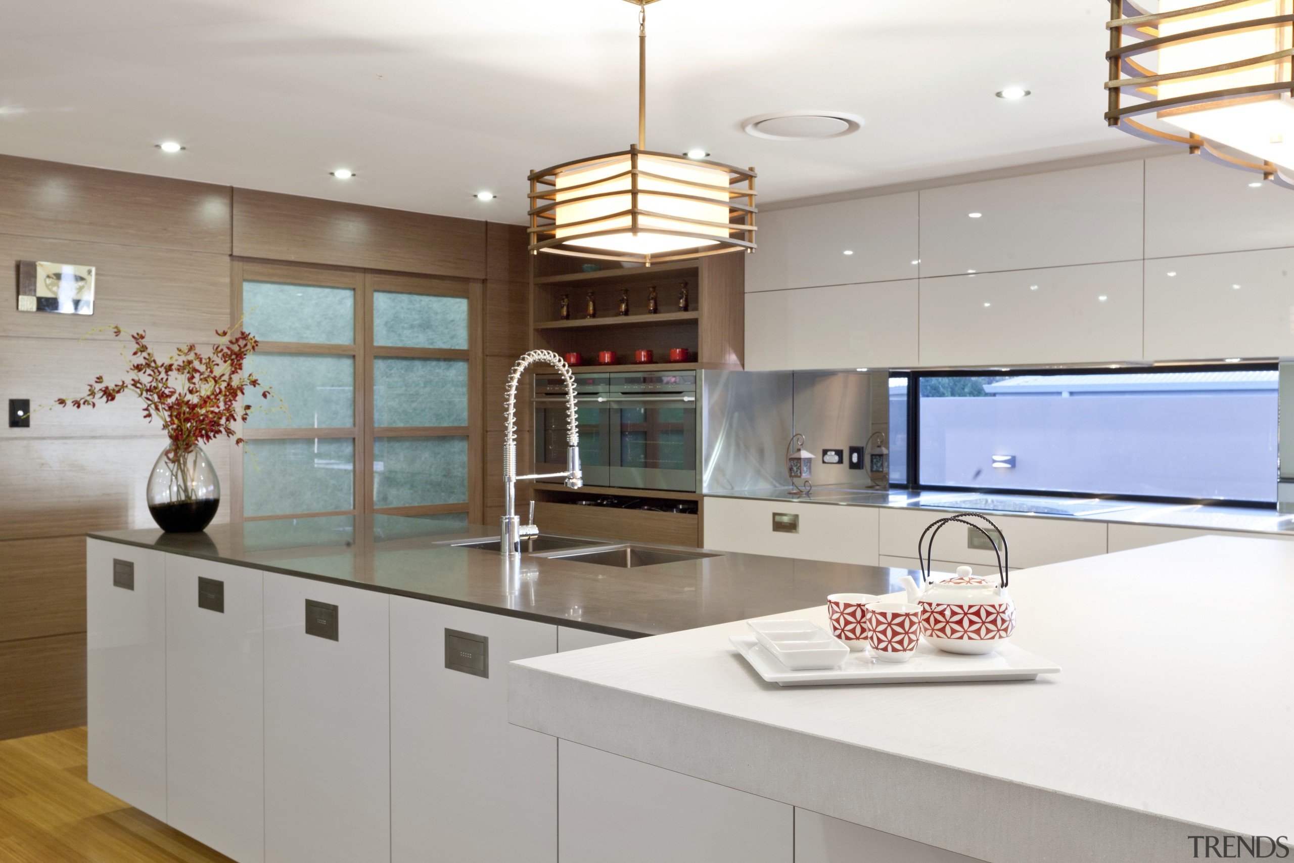 Wood floors. Natural tones. Japanese inspiration. Remodelled kitchen. cabinetry, countertop, cuisine classique, interior design, kitchen, real estate, gray