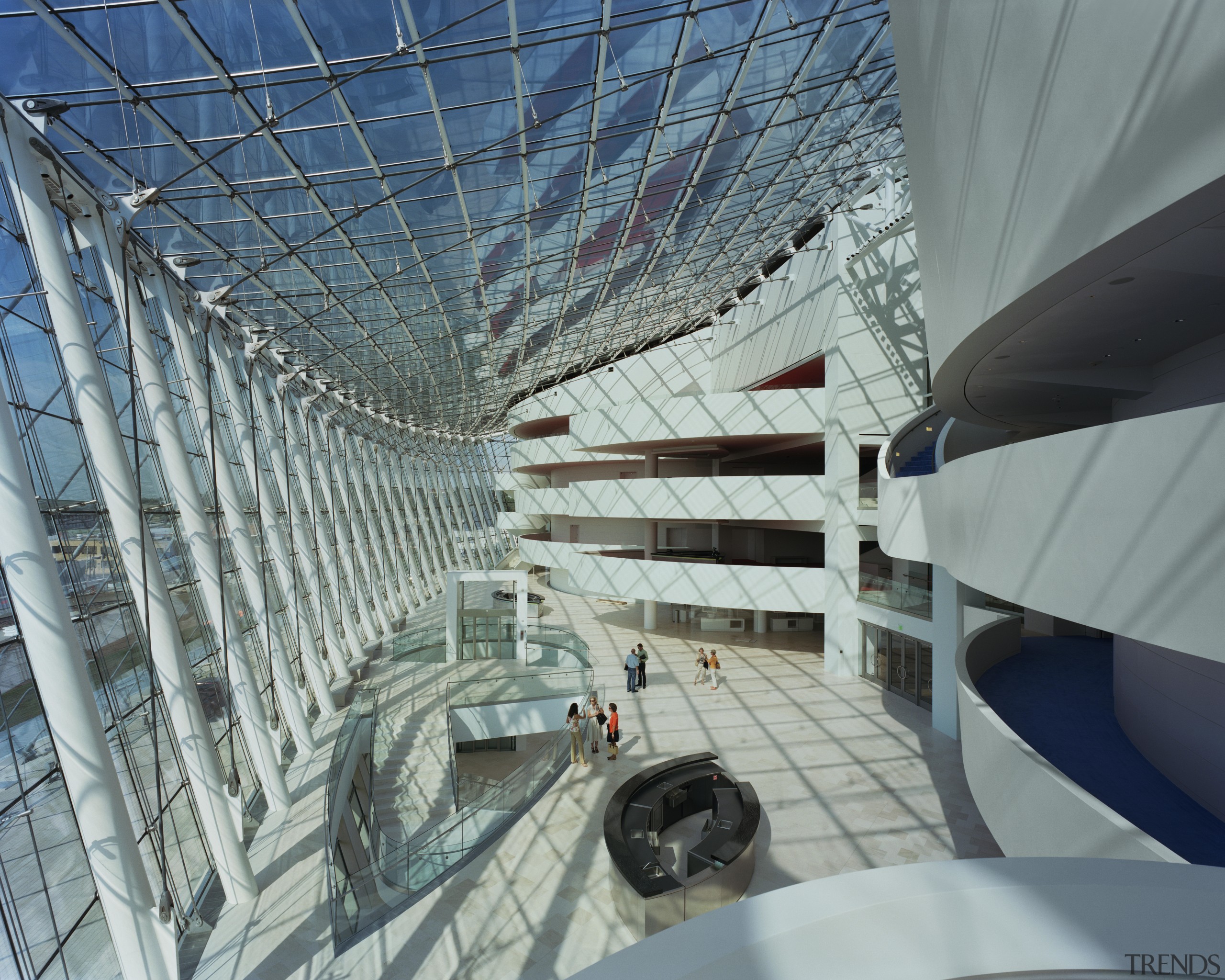 View of interior showing the different levels of architecture, building, daylighting, line, structure, tourist attraction, gray