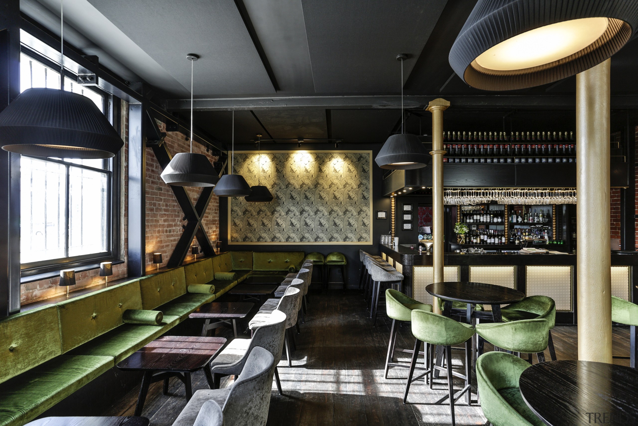 Dux Central is housed in a seismically strengthened interior design, restaurant, black