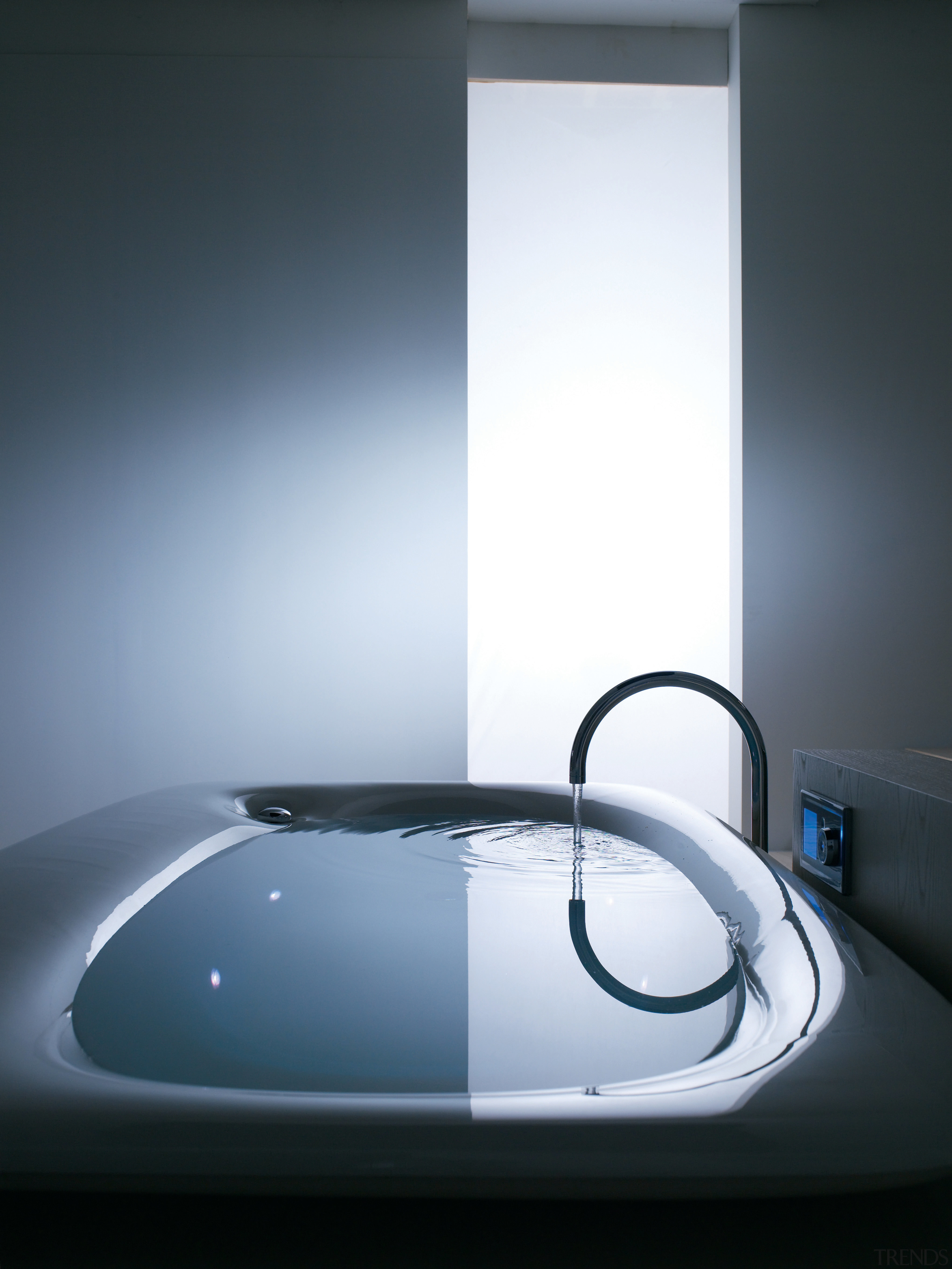 view of the Kohler VibrAcoustic bath. - view bathtub, daylighting, glass, light, plumbing fixture, product design, tap, black, white