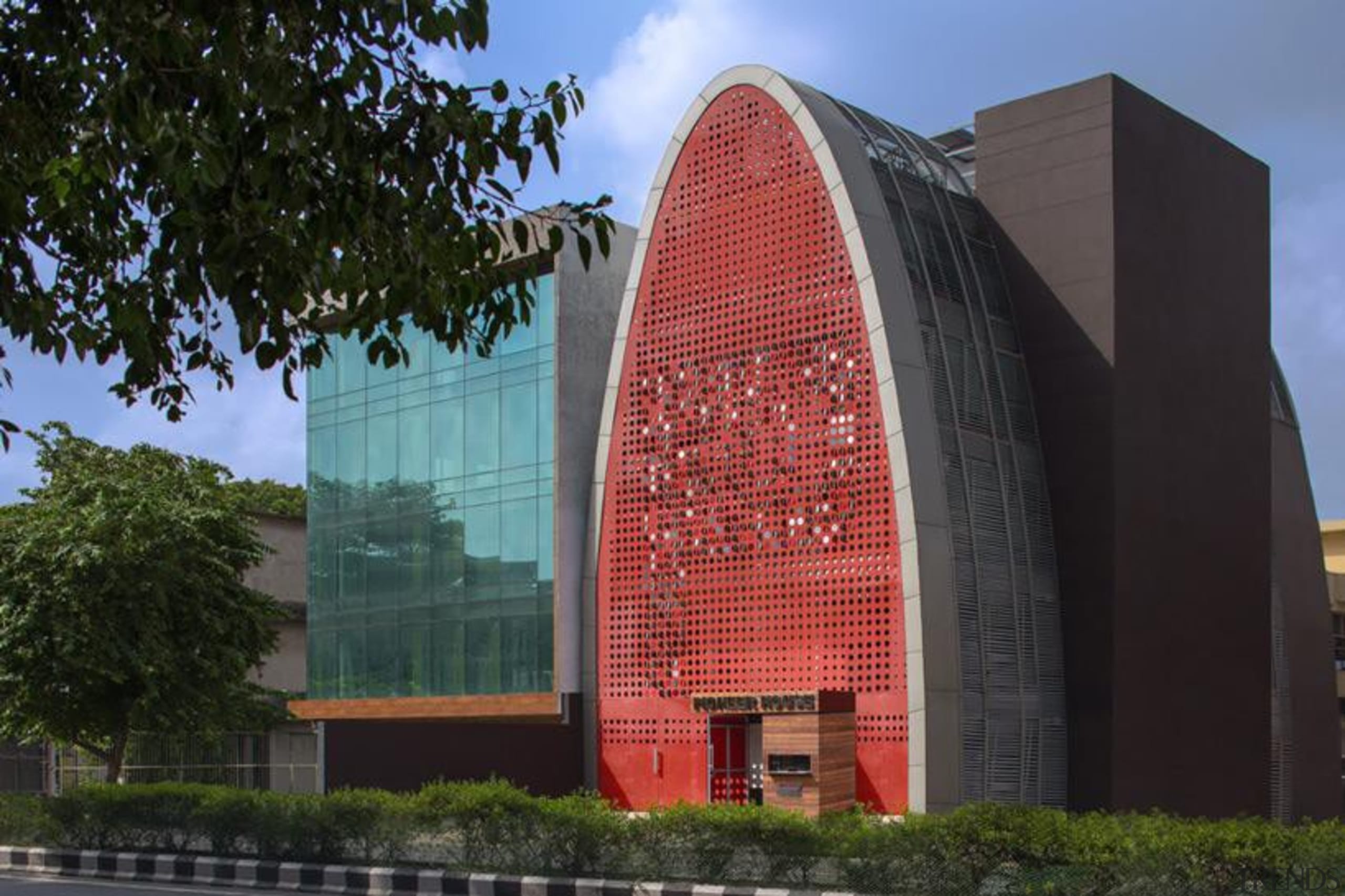Building with pixelated screen - Building with pixelated architecture, building, commercial building, corporate headquarters, facade, headquarters, landmark, black