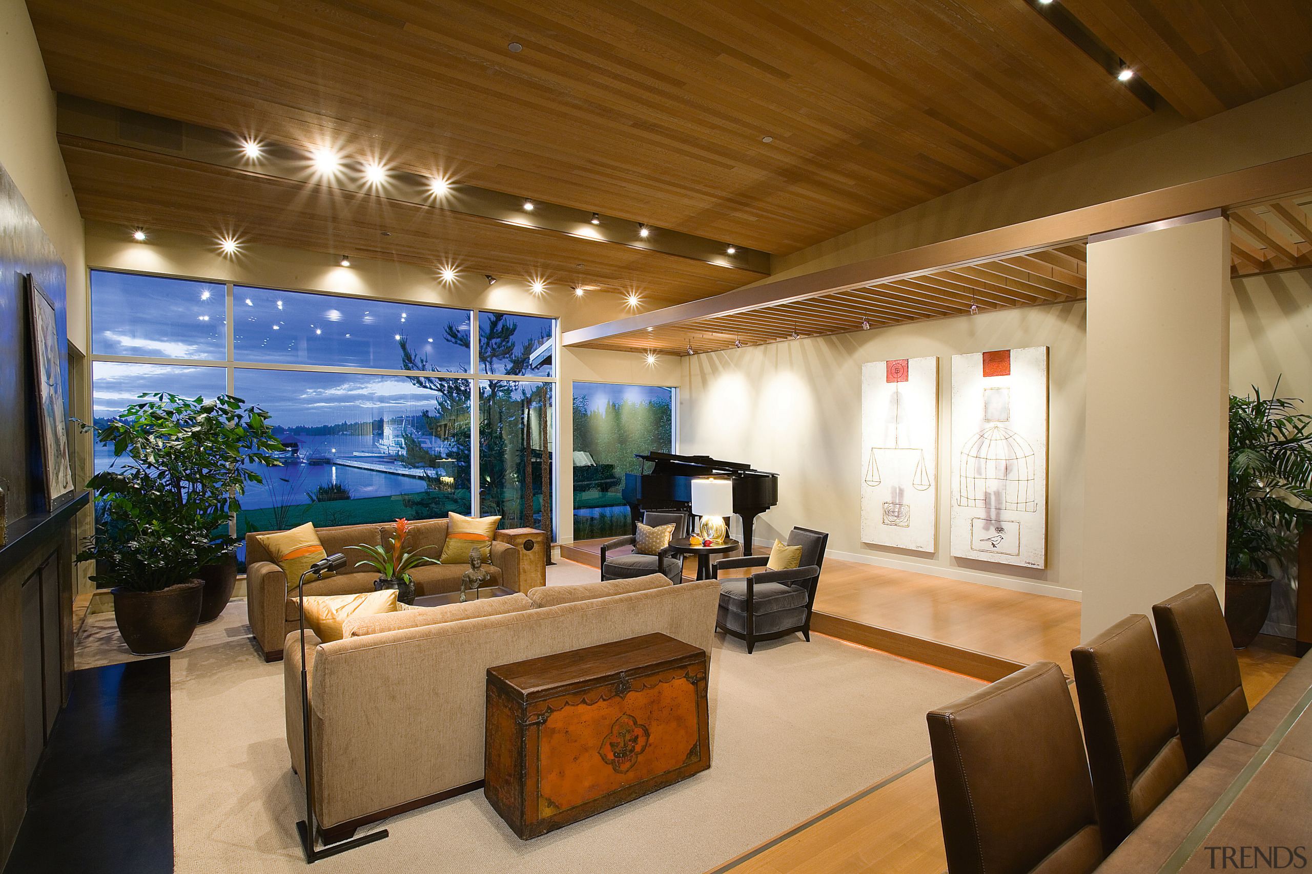view of the formali living area looking out ceiling, estate, interior design, living room, lobby, real estate, brown