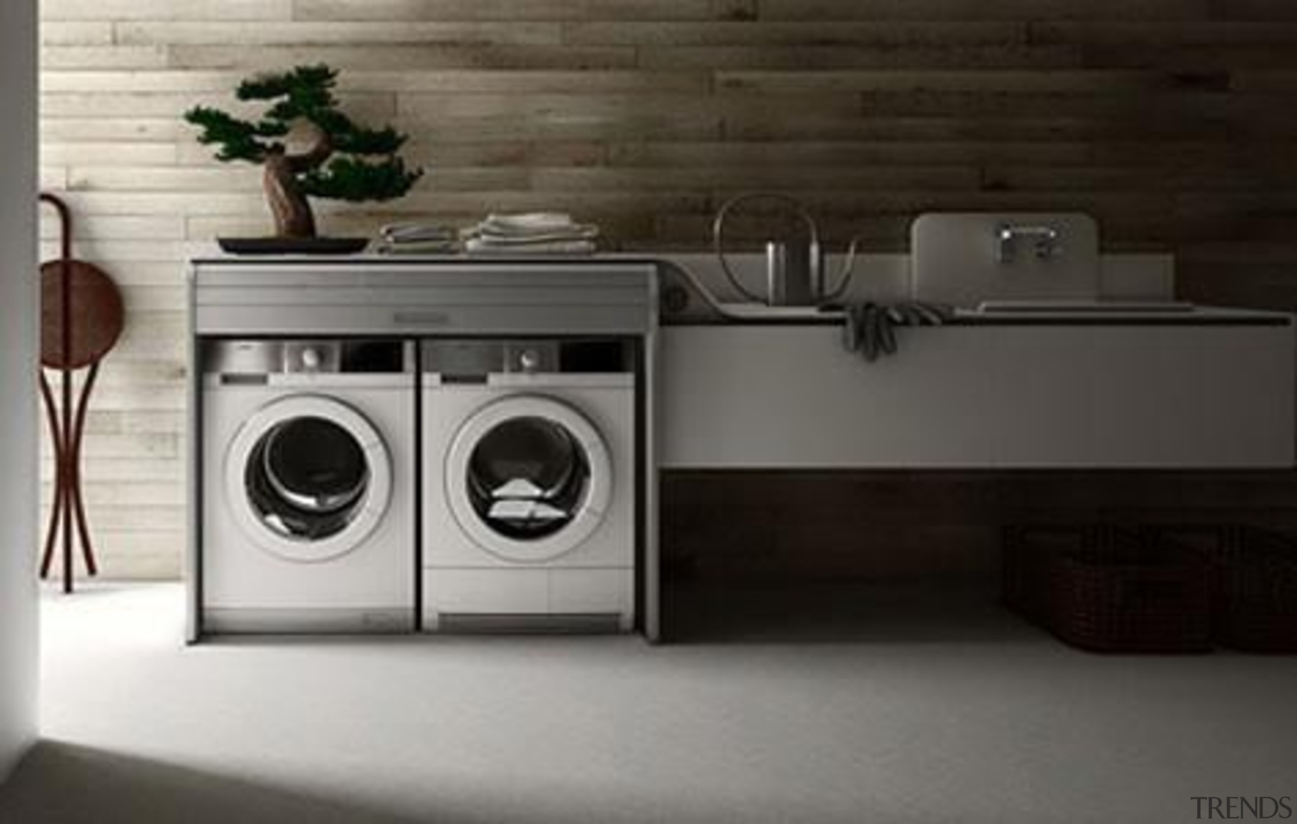 Utilitarian spaces such as laundry rooms and mudrooms clothes dryer, home appliance, laundry, laundry room, major appliance, product, product design, washing machine, gray, black