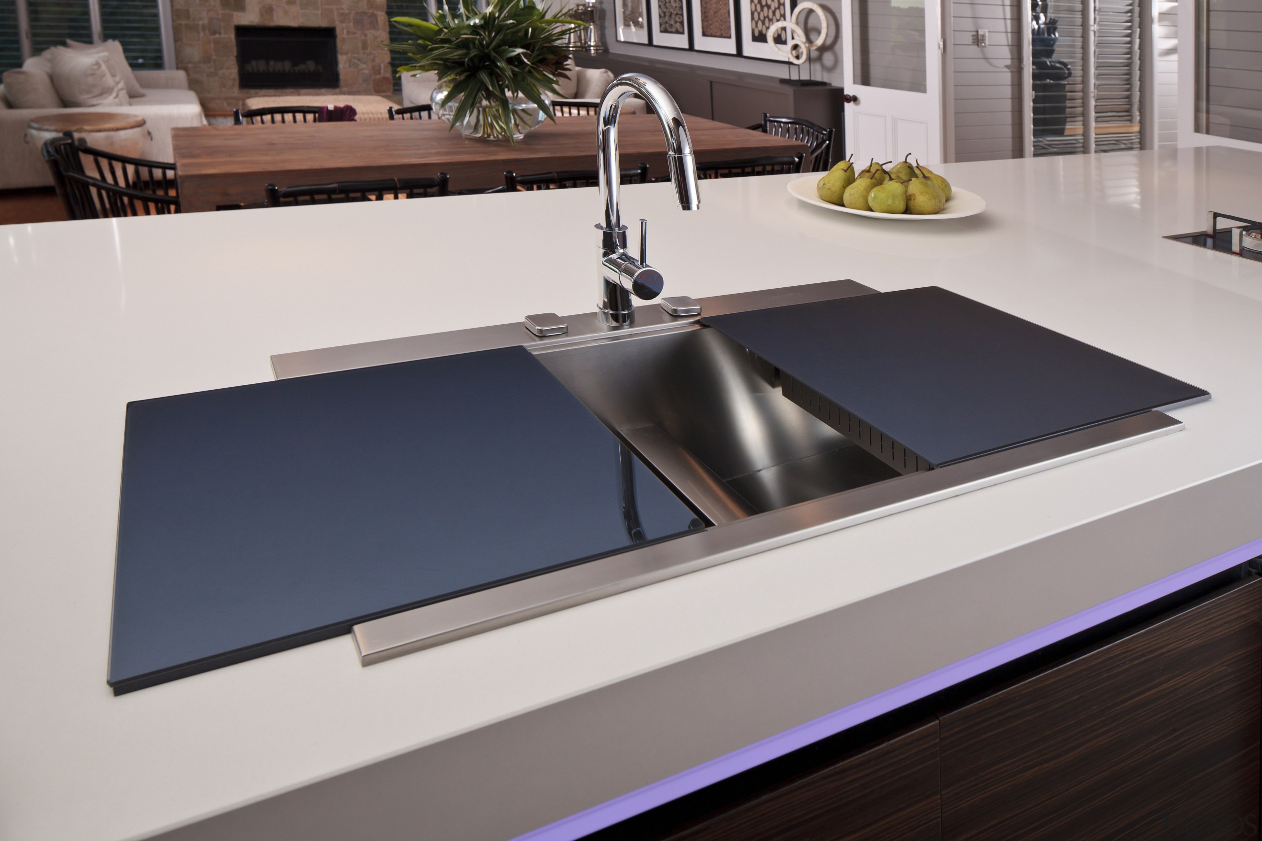 Contemporary sink with sliding sink. - Contemporary sink countertop, floor, furniture, kitchen, product design, sink, table, gray