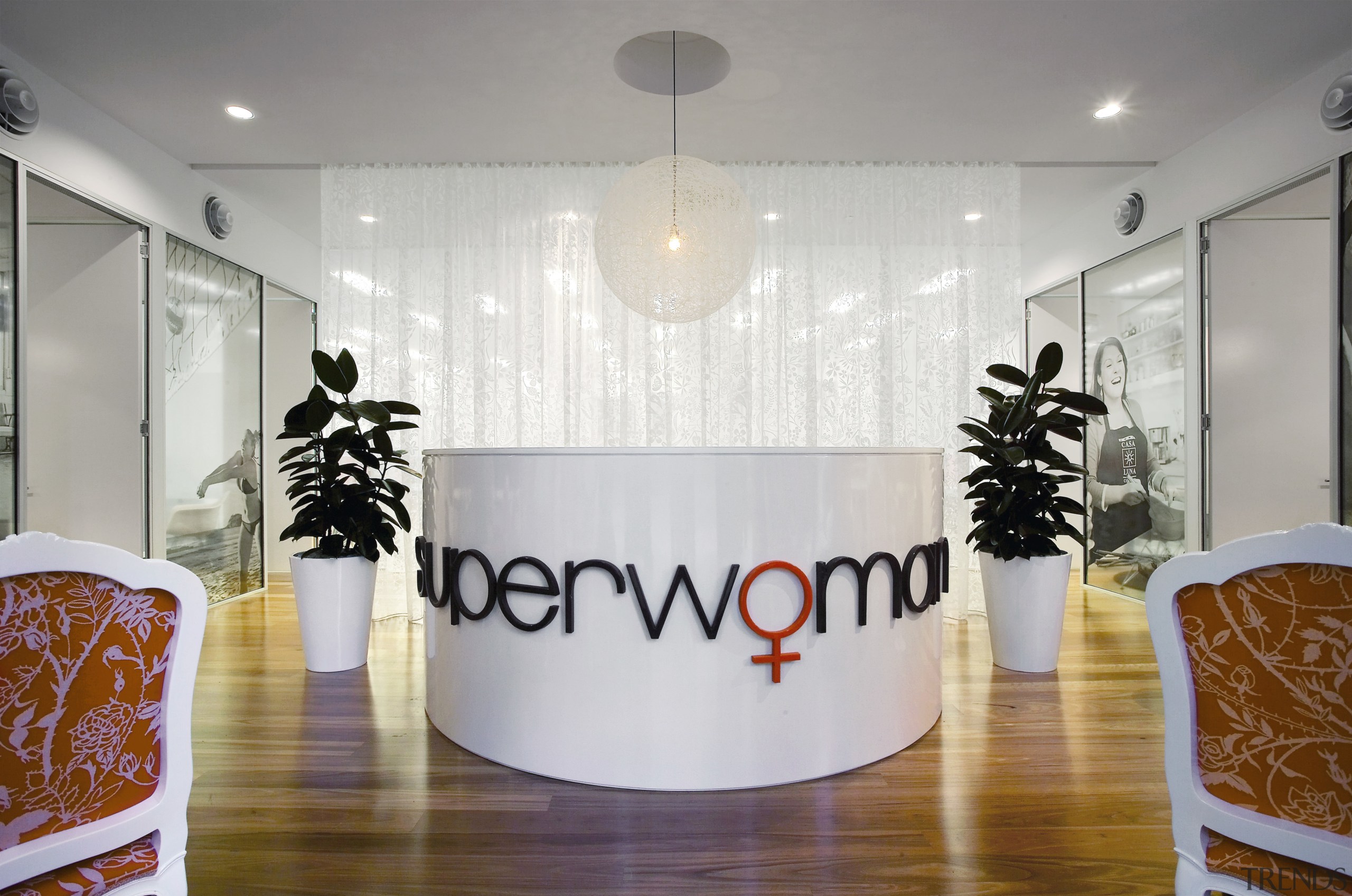 view of the reception area of the SuperWoman ceiling, interior design, property, table, gray