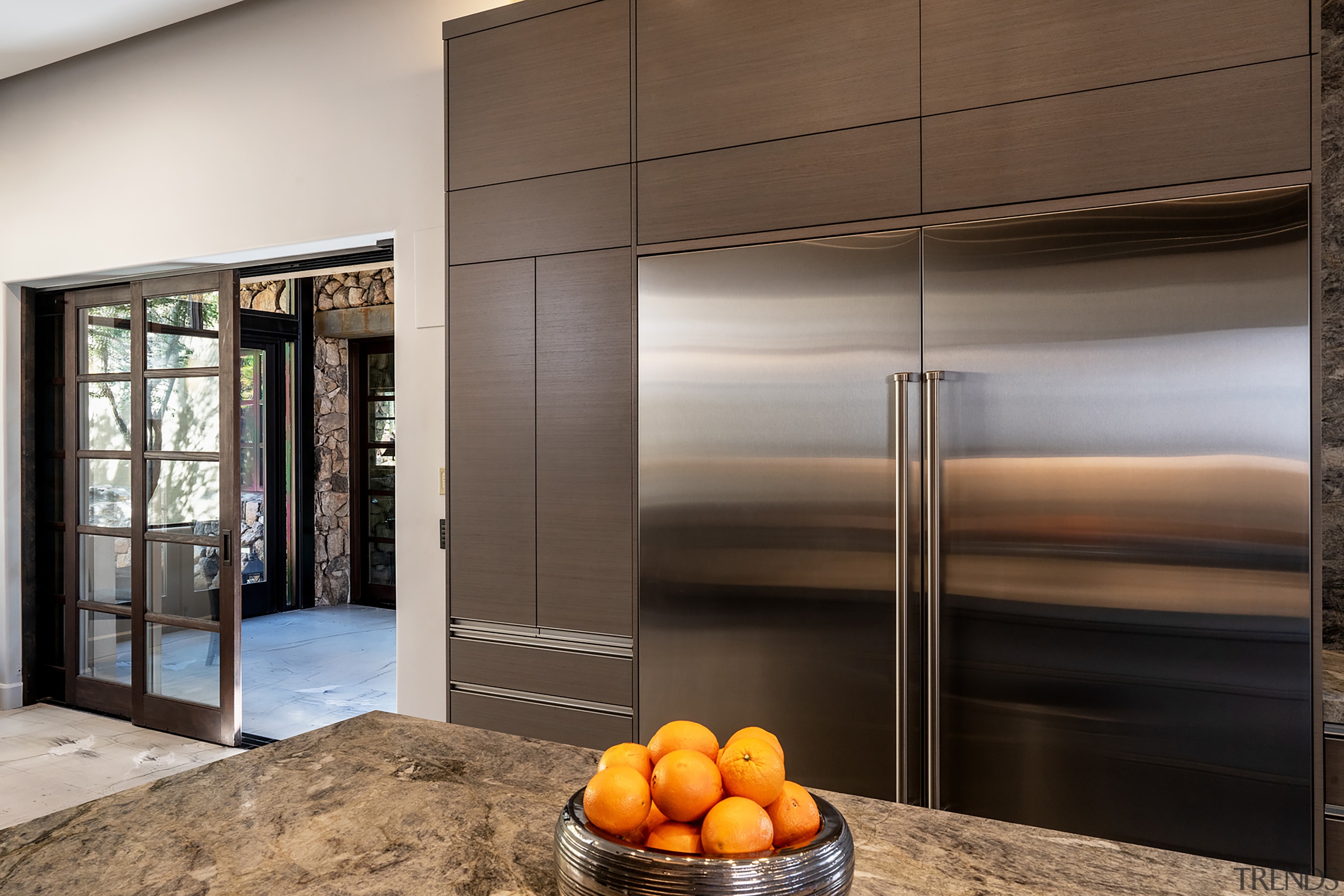 The industrial-strength refrigerator contributes stainless steel to the 