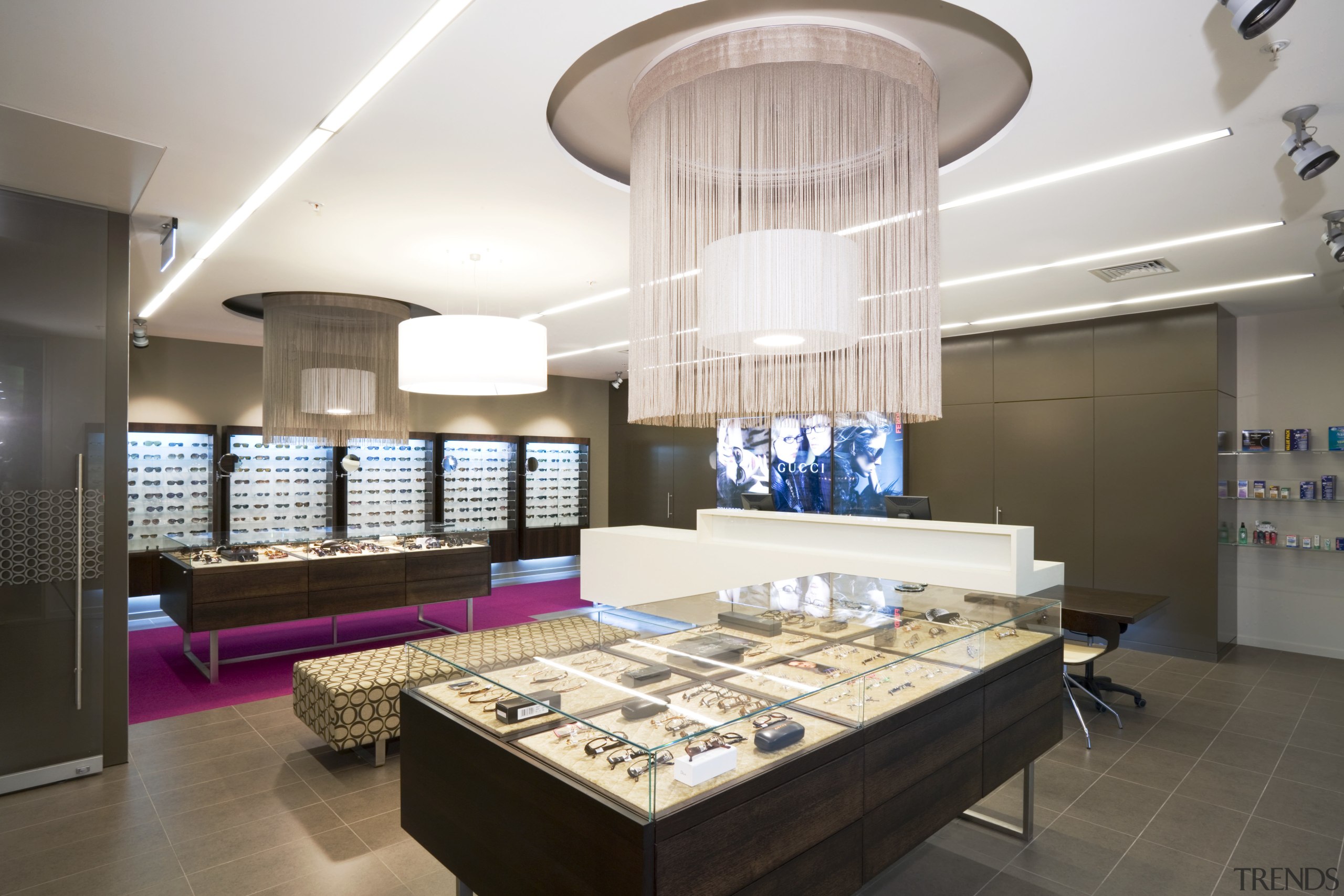 Image of Eyewear shop featuring cladding, cabinetry, tiled ceiling, interior design, white