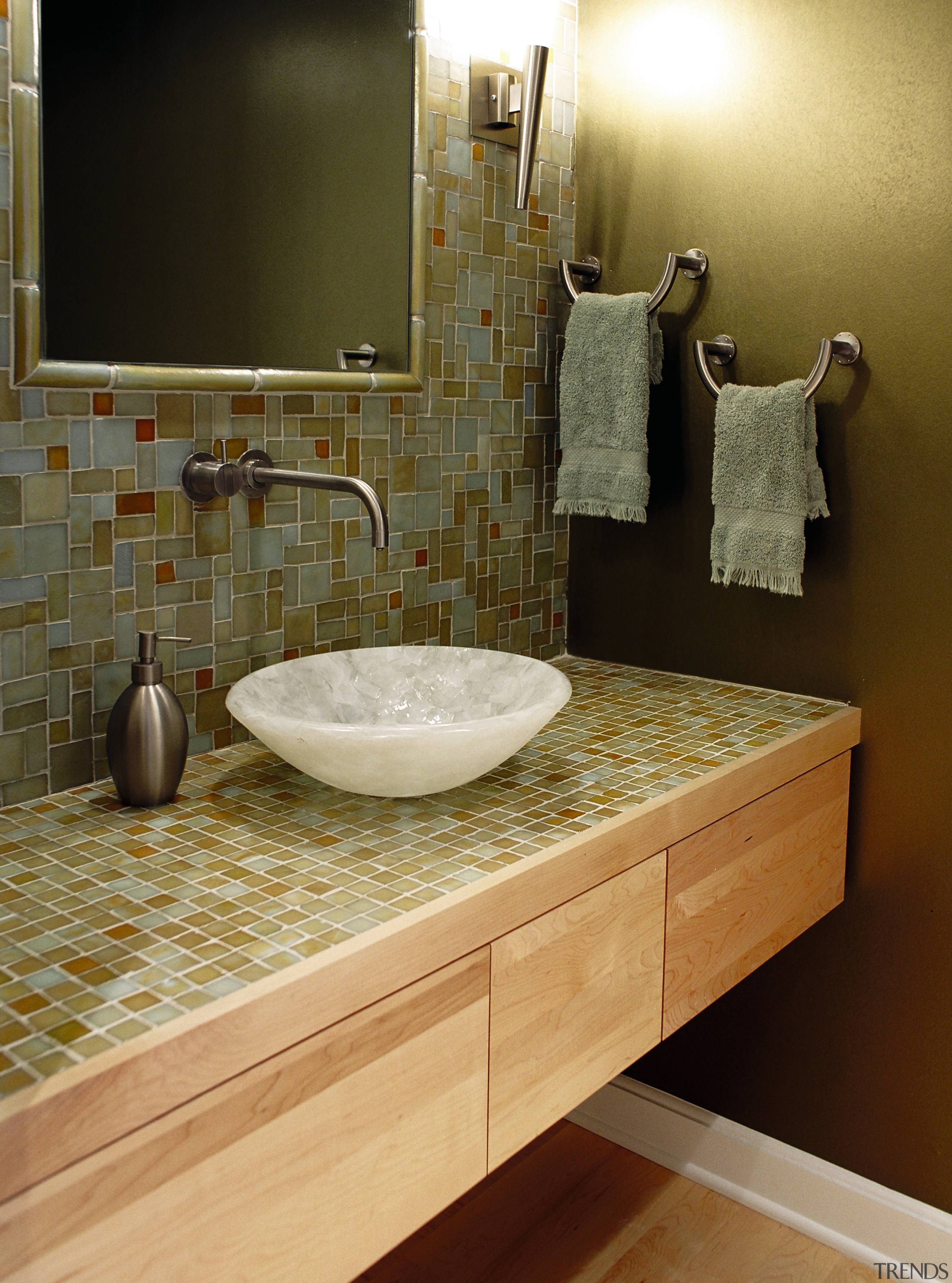 A view of the bathroom, wooden flooring an bathroom, ceramic, countertop, floor, interior design, plumbing fixture, room, sink, tile, wall, brown