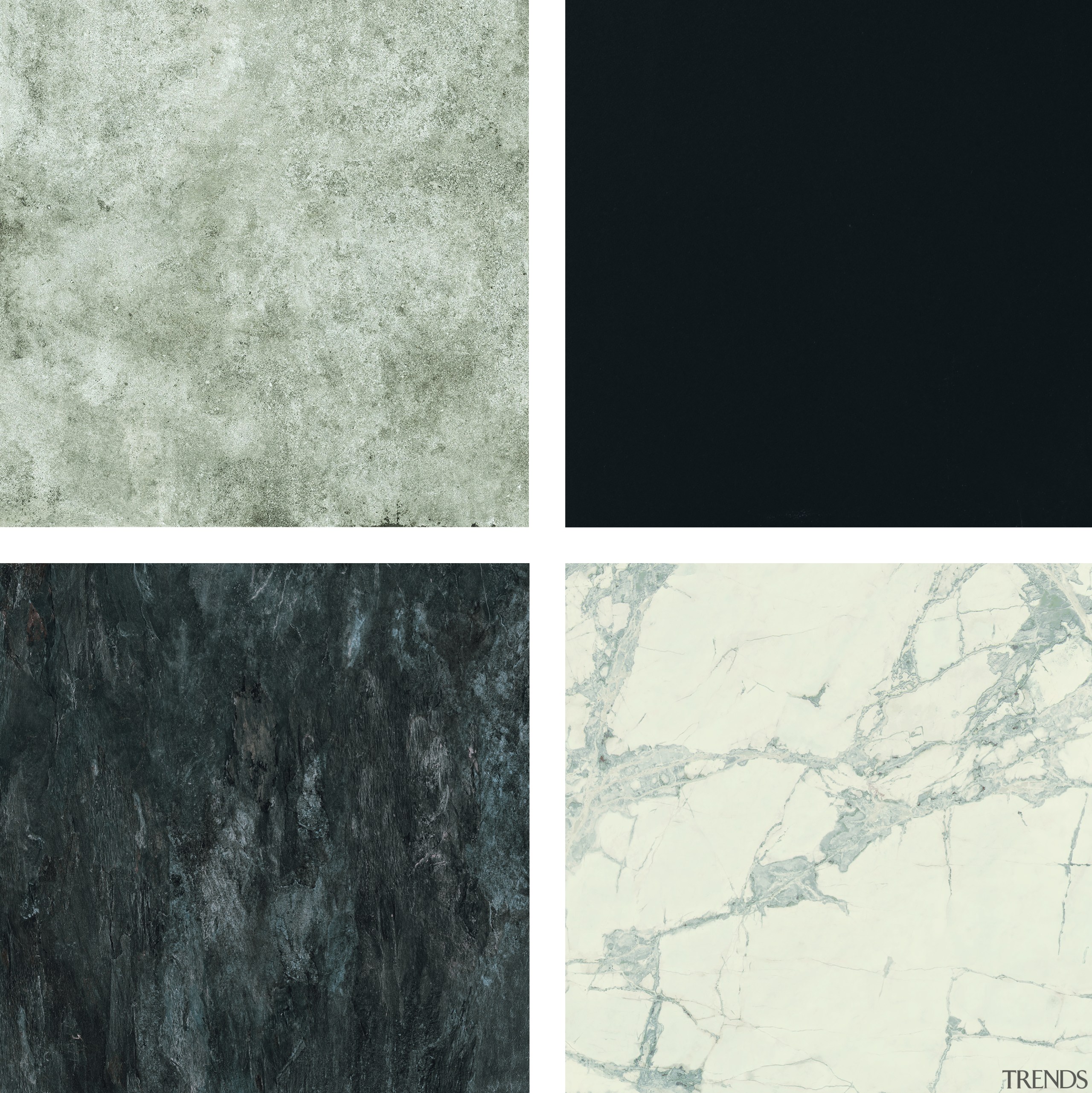 ​​​​​​​Florim Stone options include (clockwise from top left) black, white, gray, Florim Stone, Archant