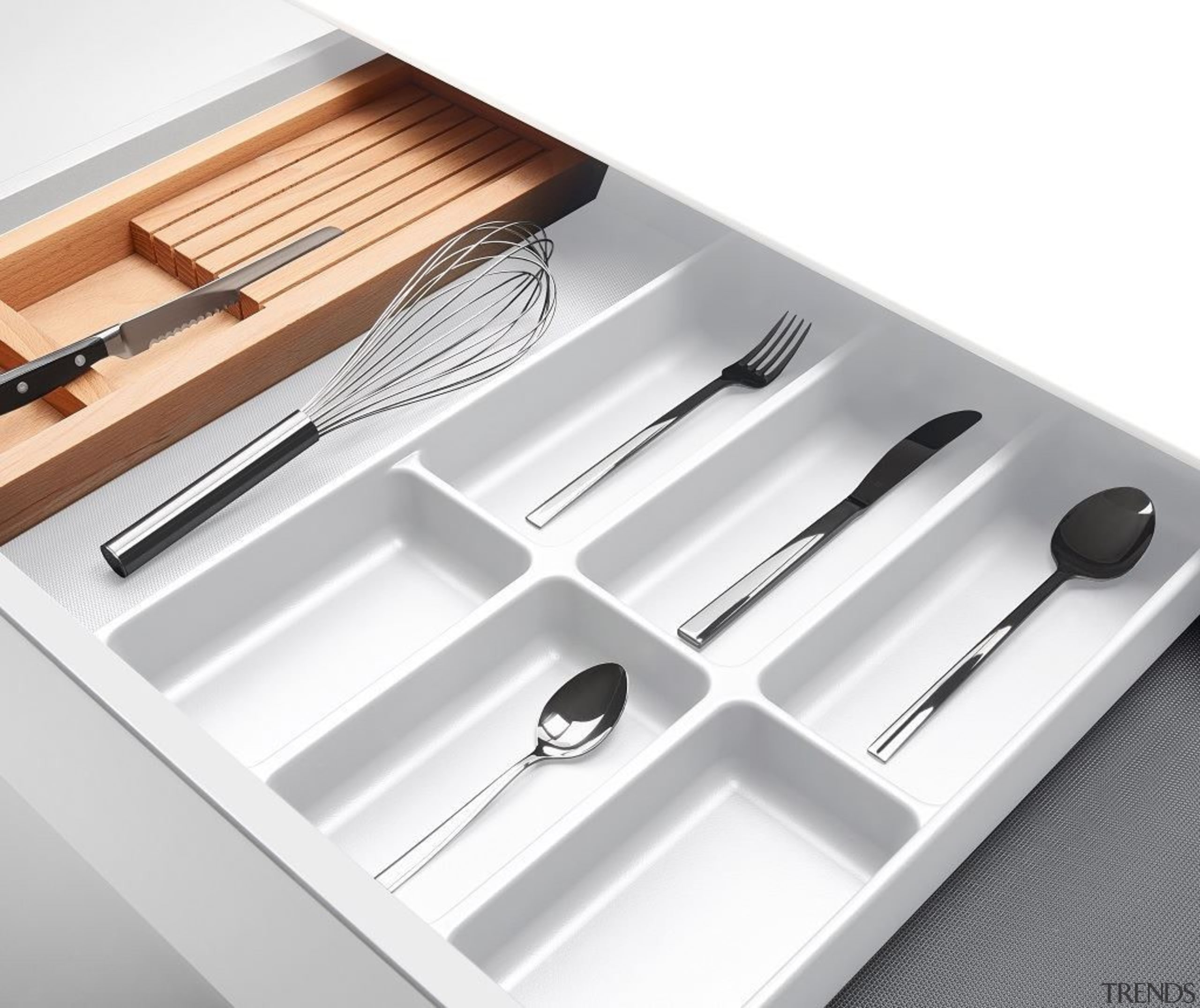 Fits into drawers from 400mm wideCan be placed cutlery, fork, product, tableware, white
