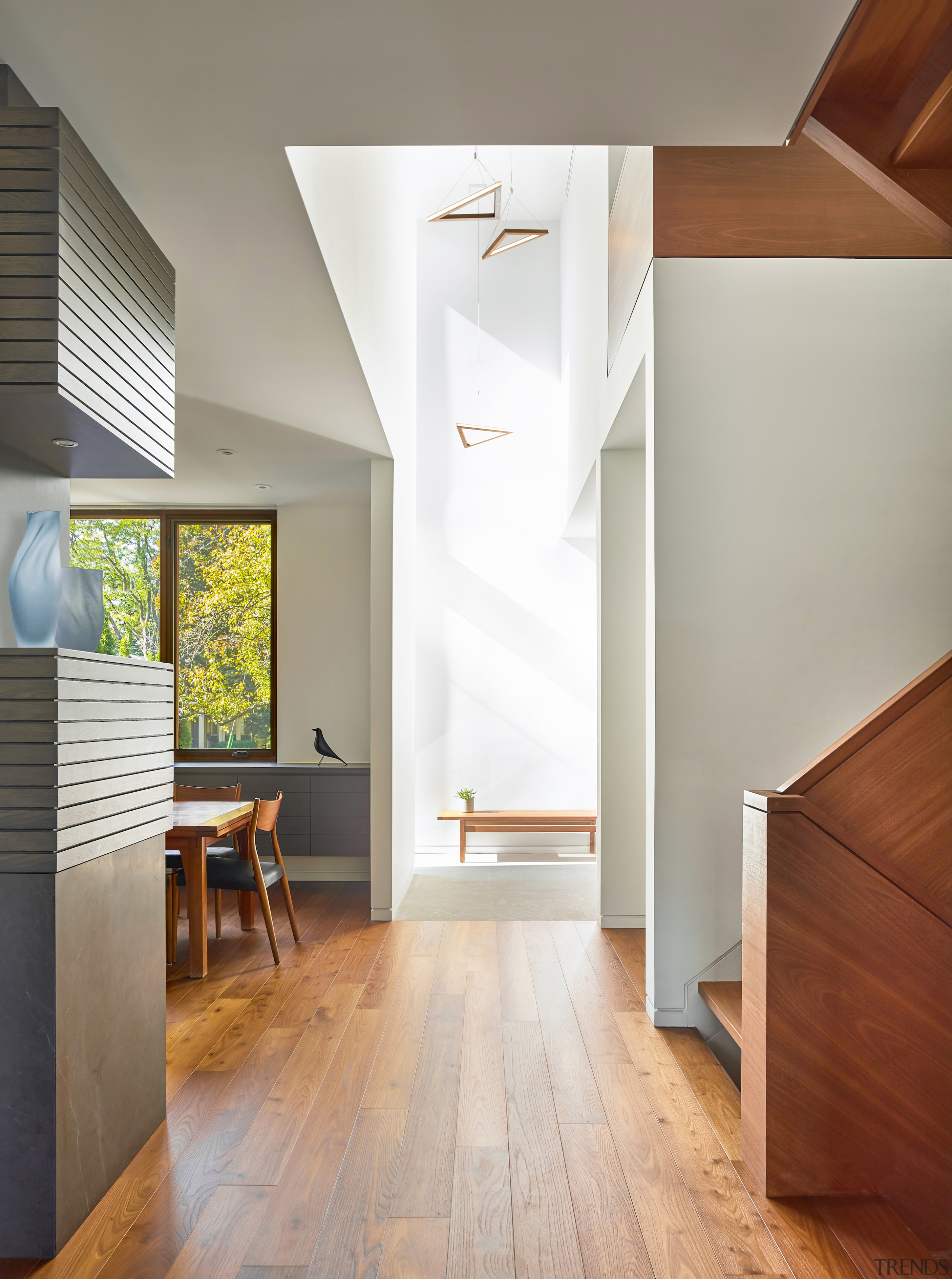 A double-height space in the entry foyer showcases 