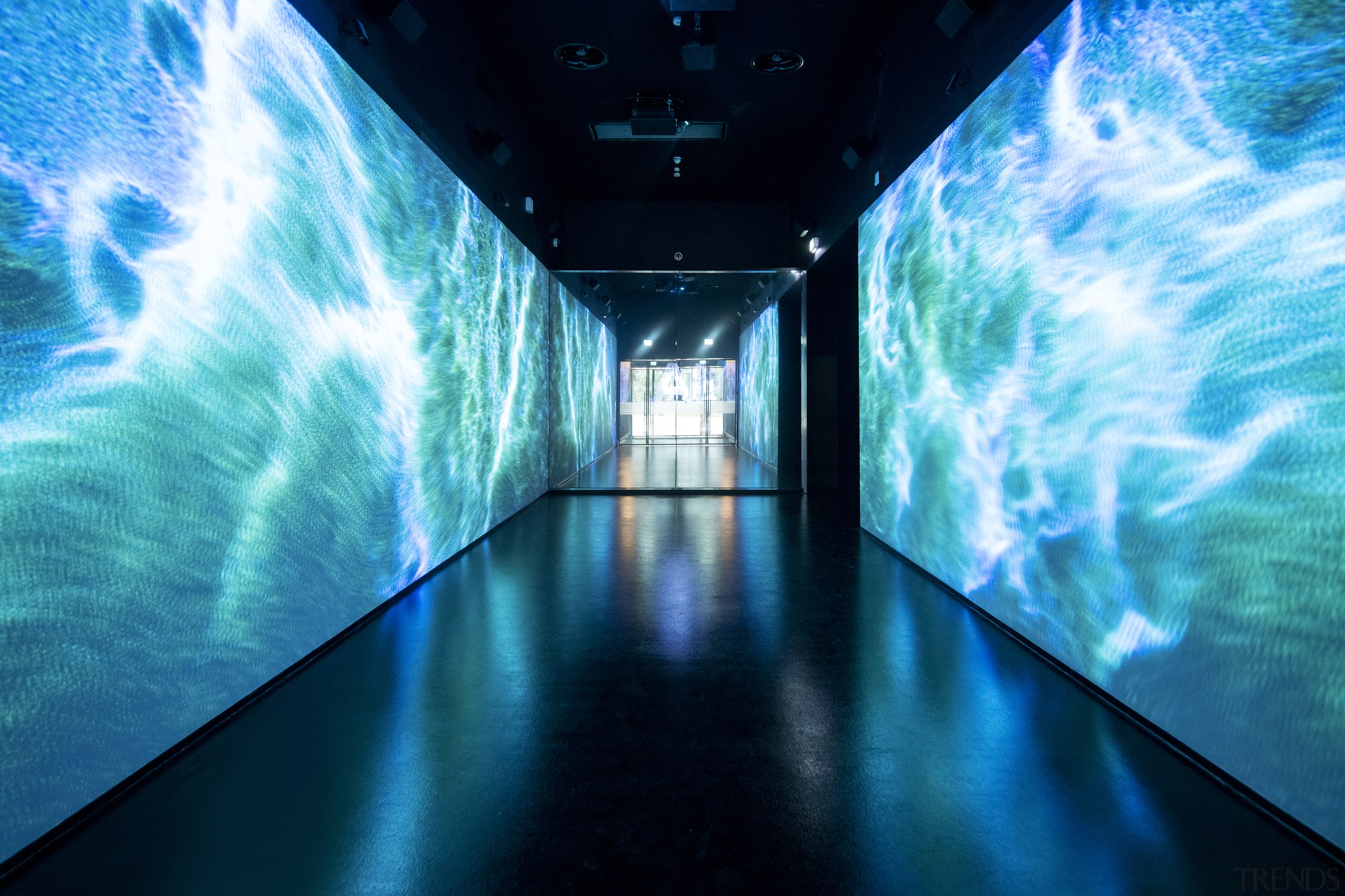 The digital wall in the artistic high-tech pavilion. 