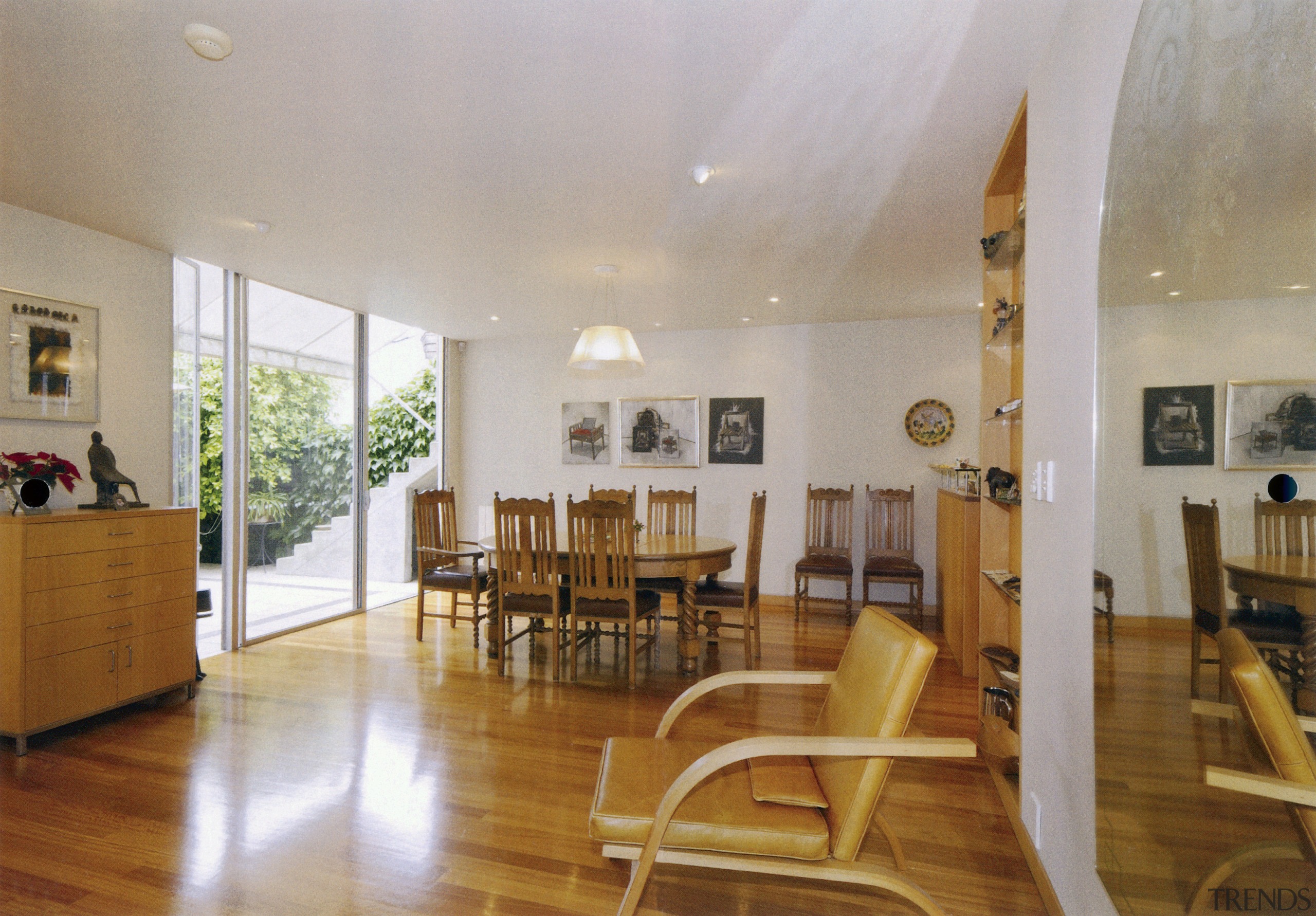 View of living dining area before renovation - apartment, ceiling, floor, flooring, hardwood, house, interior design, living room, property, real estate, room, table, wood flooring, gray, brown