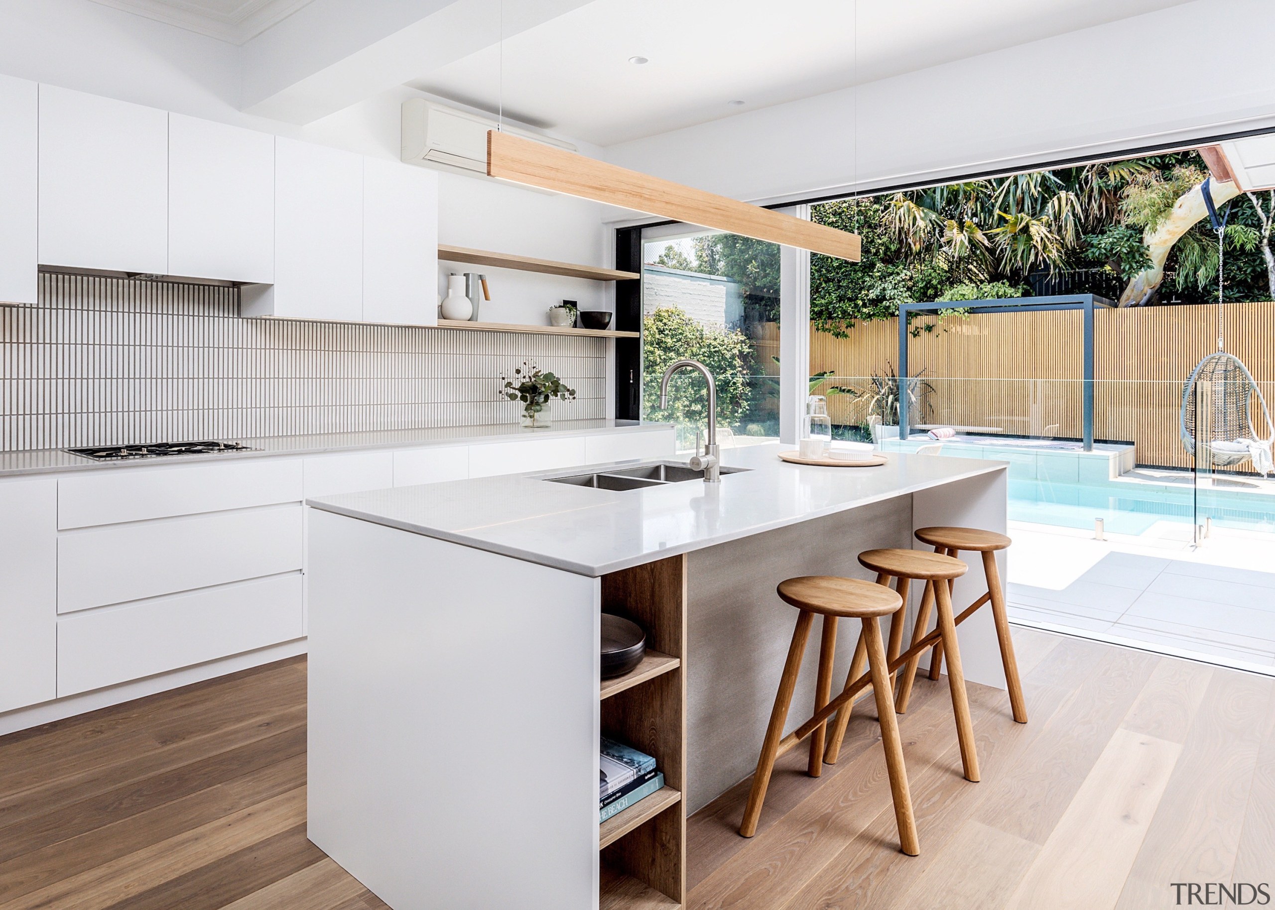 Timber open display shelving features on the public 