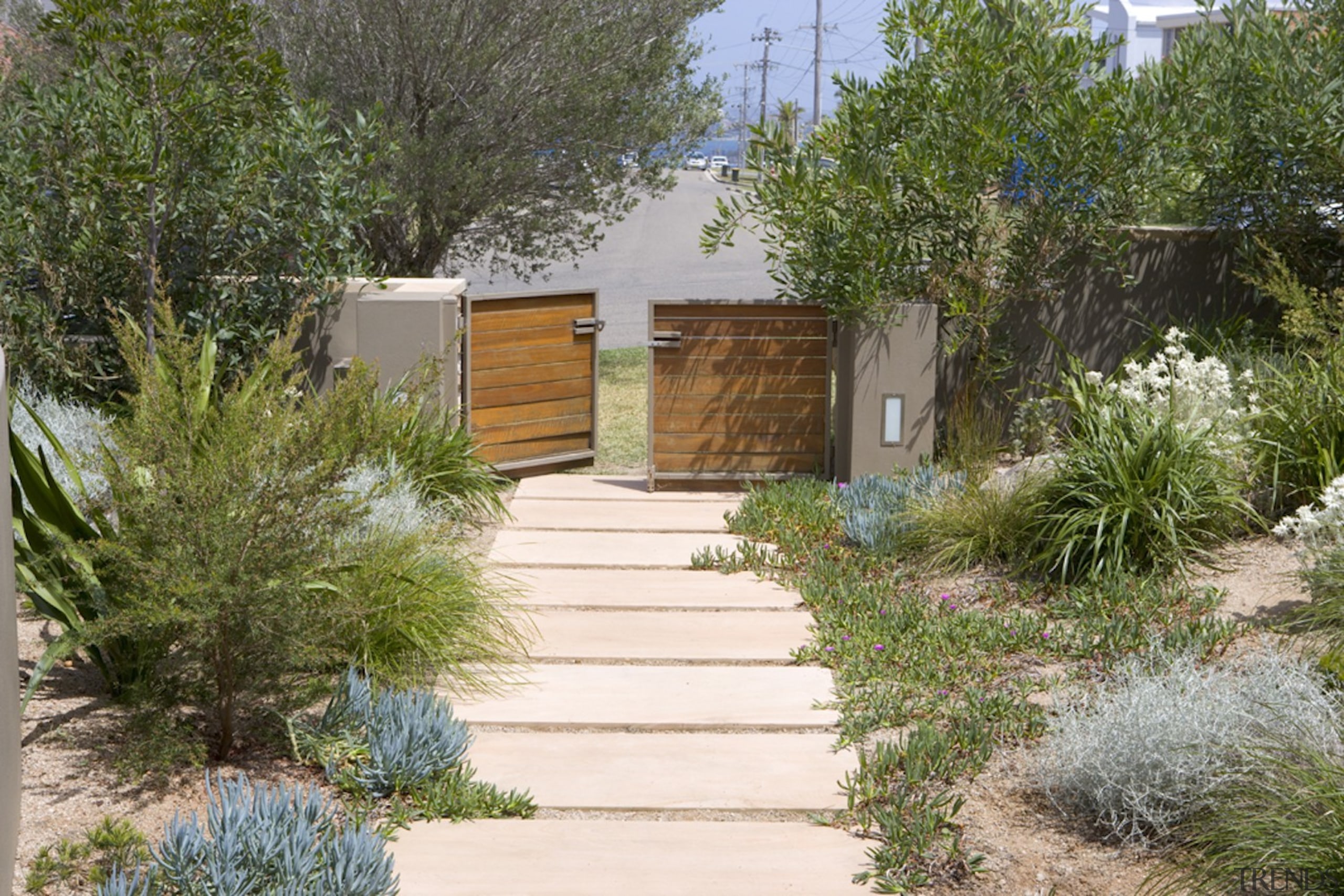 Front Garden By Landart Landscapes. Photography: Jason Busch backyard, cottage, garden, home, house, landscape, landscaping, outdoor structure, property, real estate, walkway, yard, brown