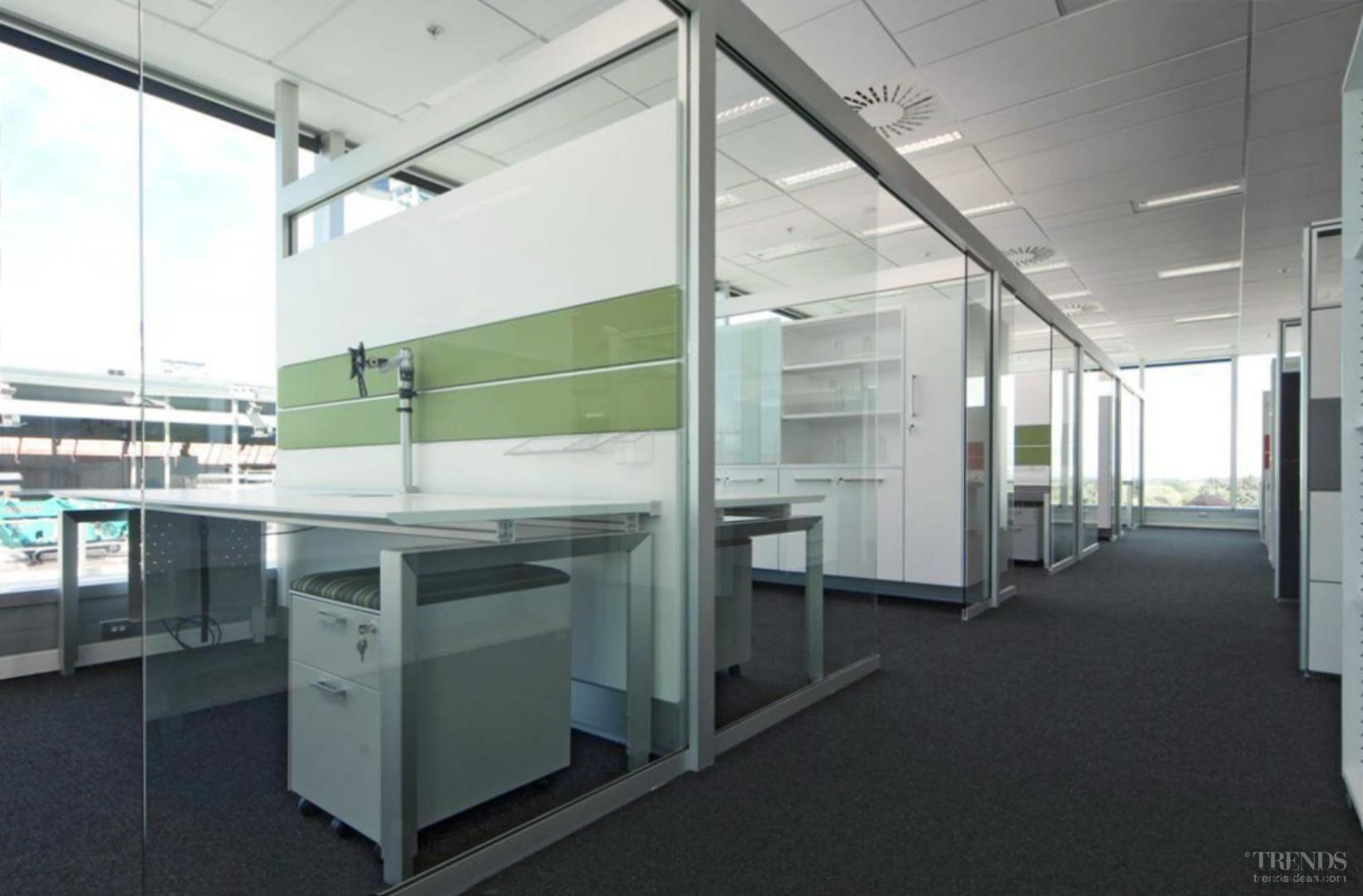 Aspect Furniture Systems' furniture is made in New daylighting, floor, glass, office, white, black