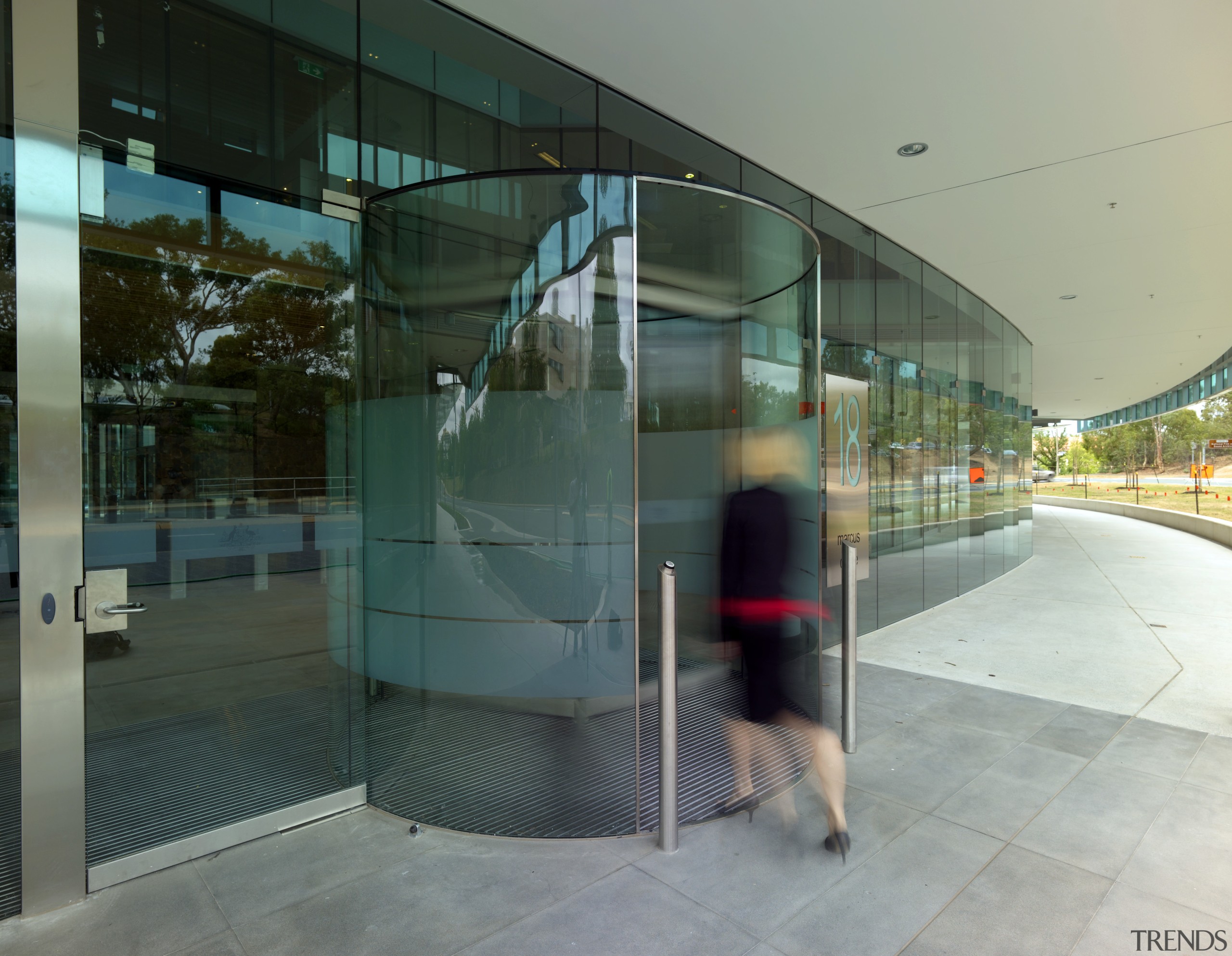 18 Marcus Clarke frameless glass facade and revolving architecture, glass, gray