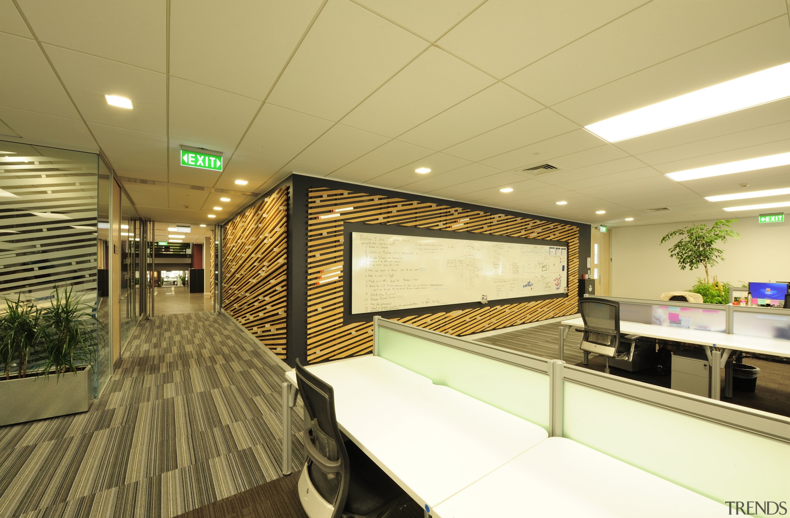 Canam Interiors has transformed Orion Healths head office ceiling, interior design, orange, brown