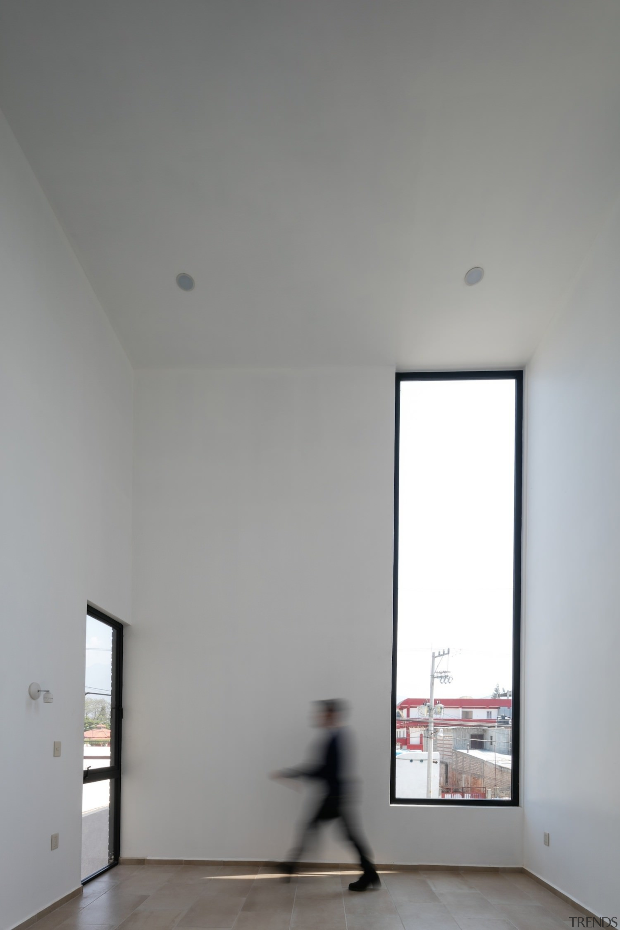 Architect: Espacio 18 ArquitecturaPhotography by Lorena Darquea architecture, ceiling, daylighting, floor, home, house, interior design, light fixture, plaster, wall, window, gray