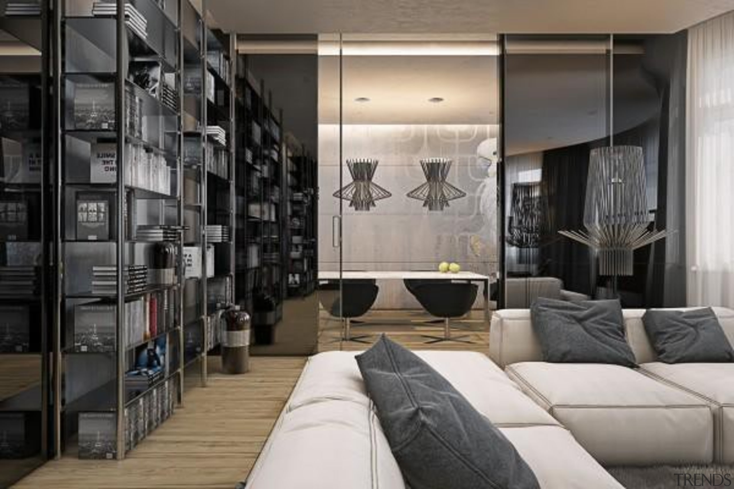 soft cream sofas - Masculine Apartments - furniture furniture, interior design, living room, room, wall, gray, black