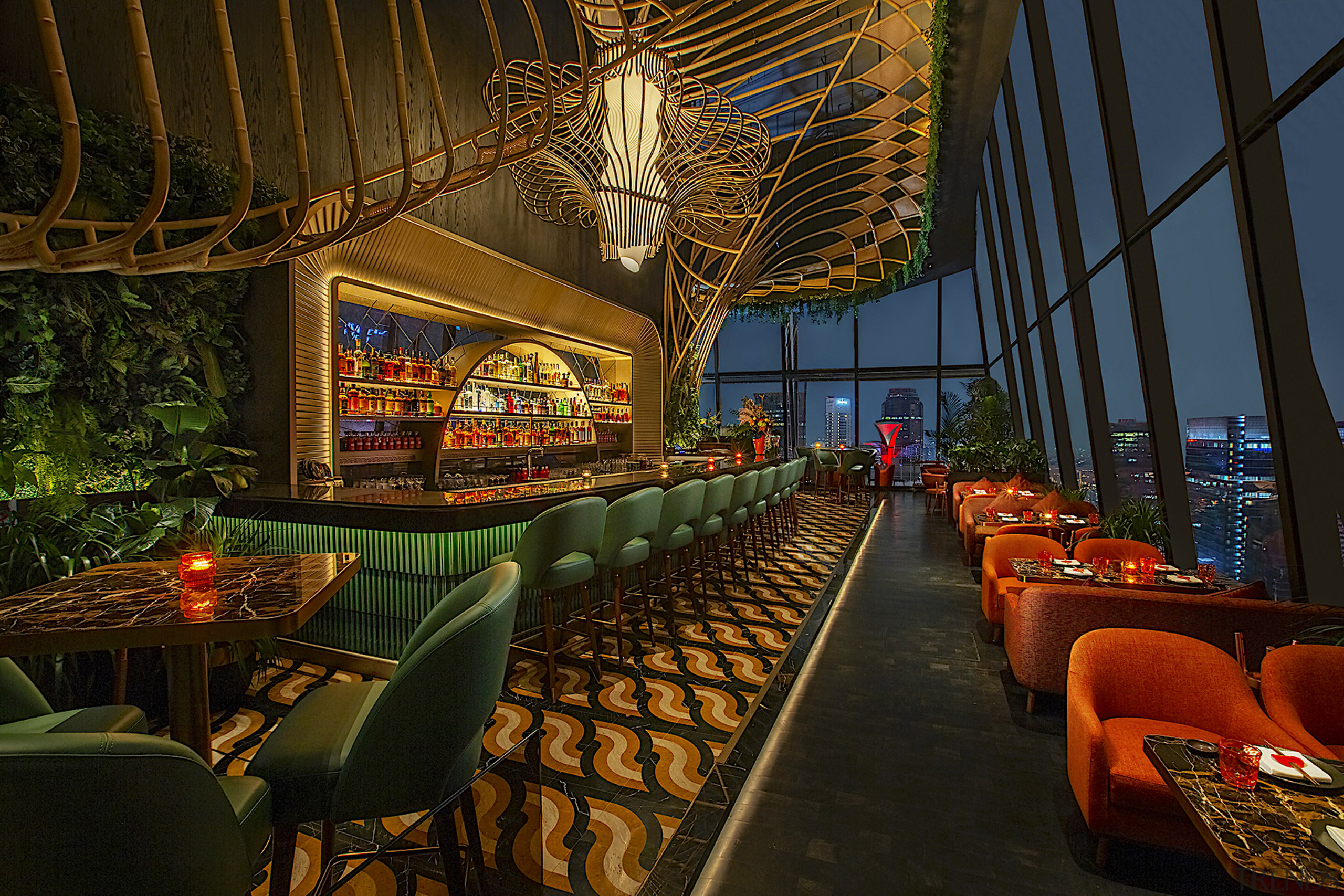 Long view of bar area with glimpse of 