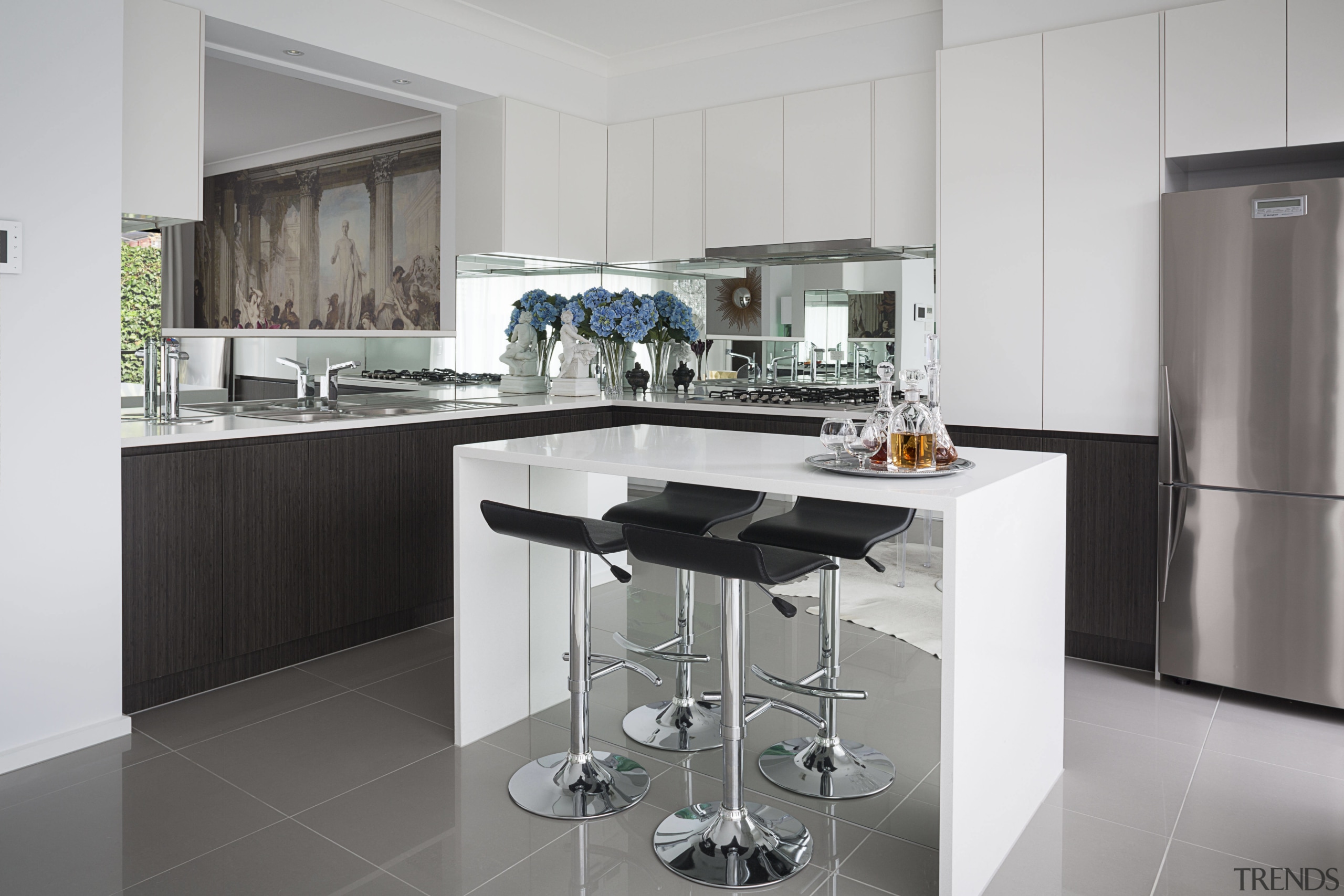 This classic-meets-modern interior is by Massimo Speroni countertop, cuisine classique, interior design, kitchen, product design, room, gray