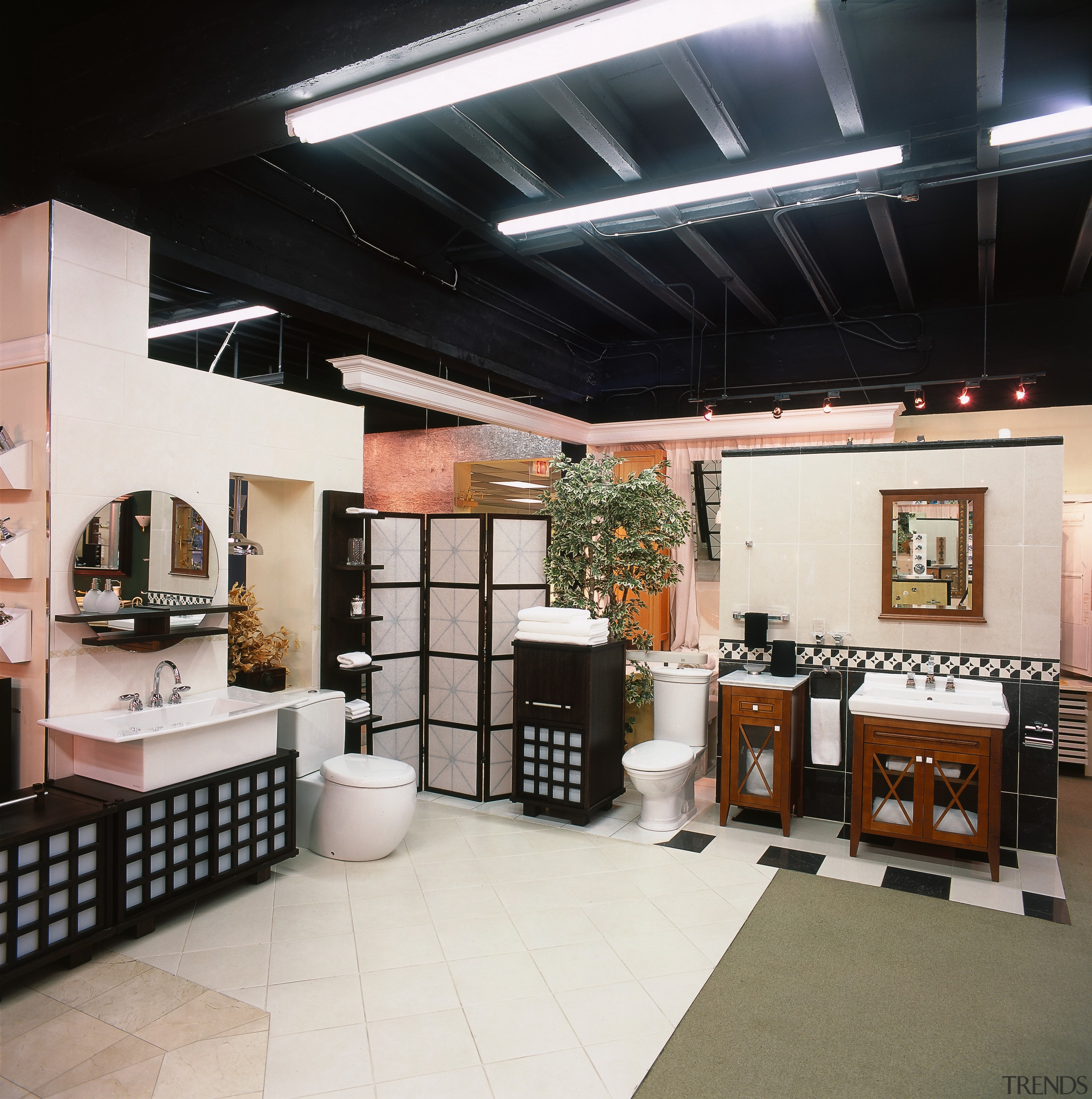 Interior view of bathroom - Interior view of ceiling, flooring, furniture, interior design, black, white