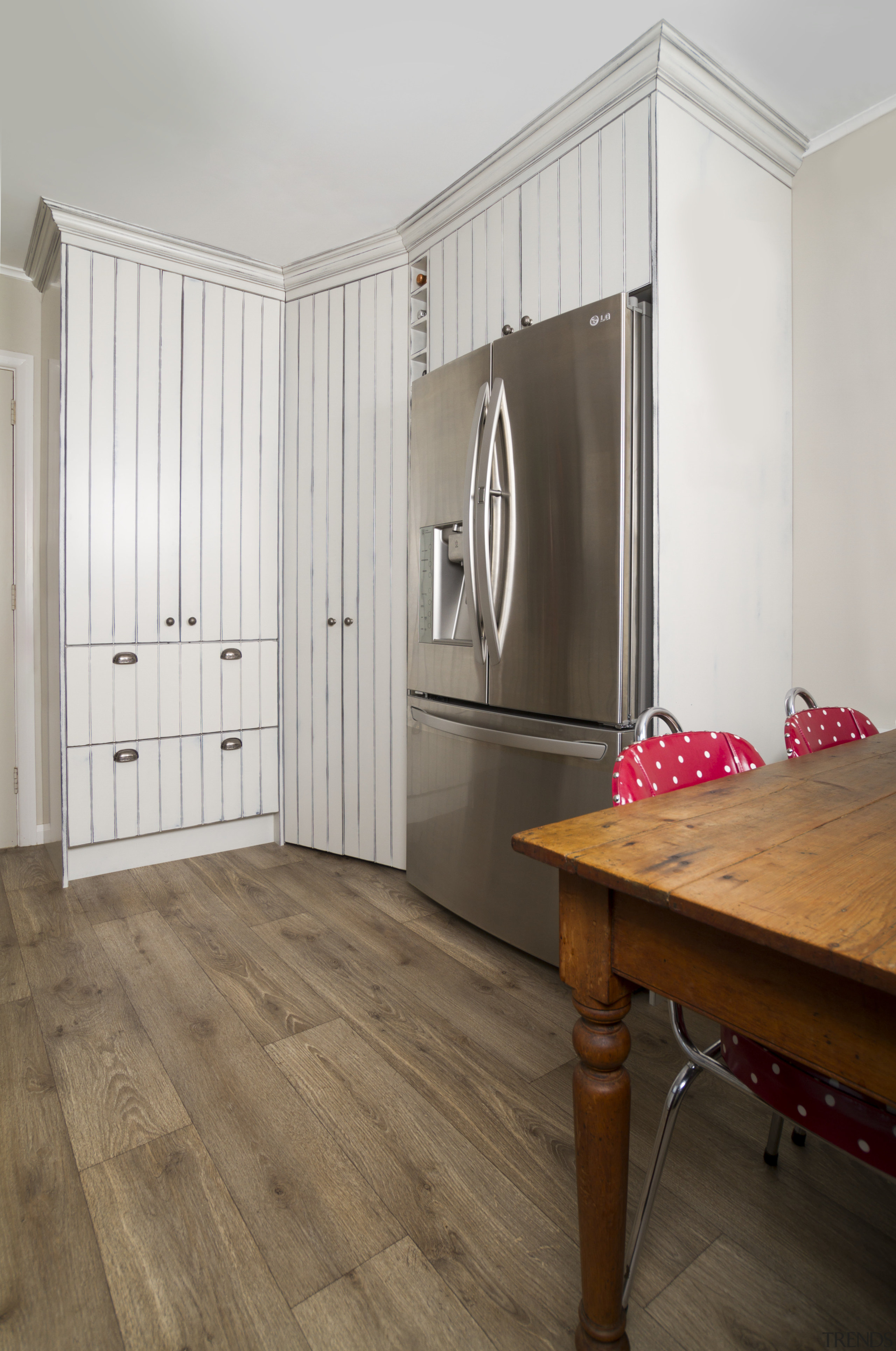 Traditional farmhouse style kitchen by Kitchen Focus cabinetry, floor, flooring, furniture, hardwood, home, interior design, laminate flooring, real estate, room, table, wall, wood, wood flooring, white, brown