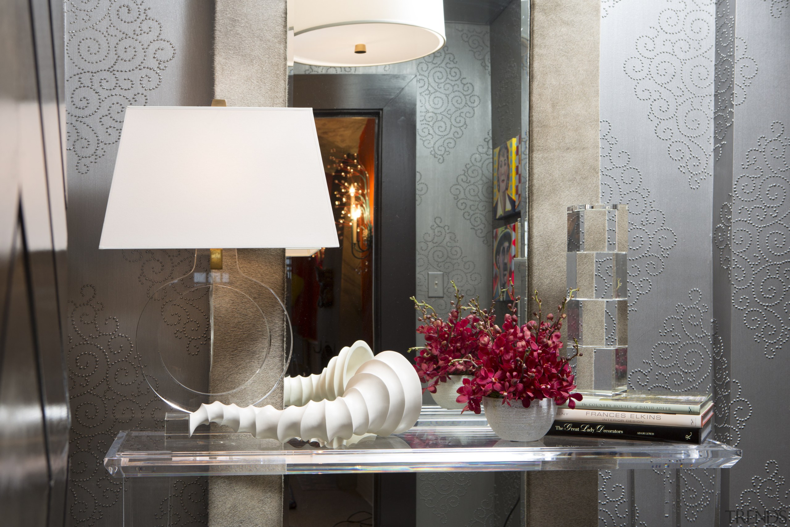 A circular table lamp and white spine sculpture furniture, interior design, lamp, light fixture, lighting, lighting accessory, table, gray