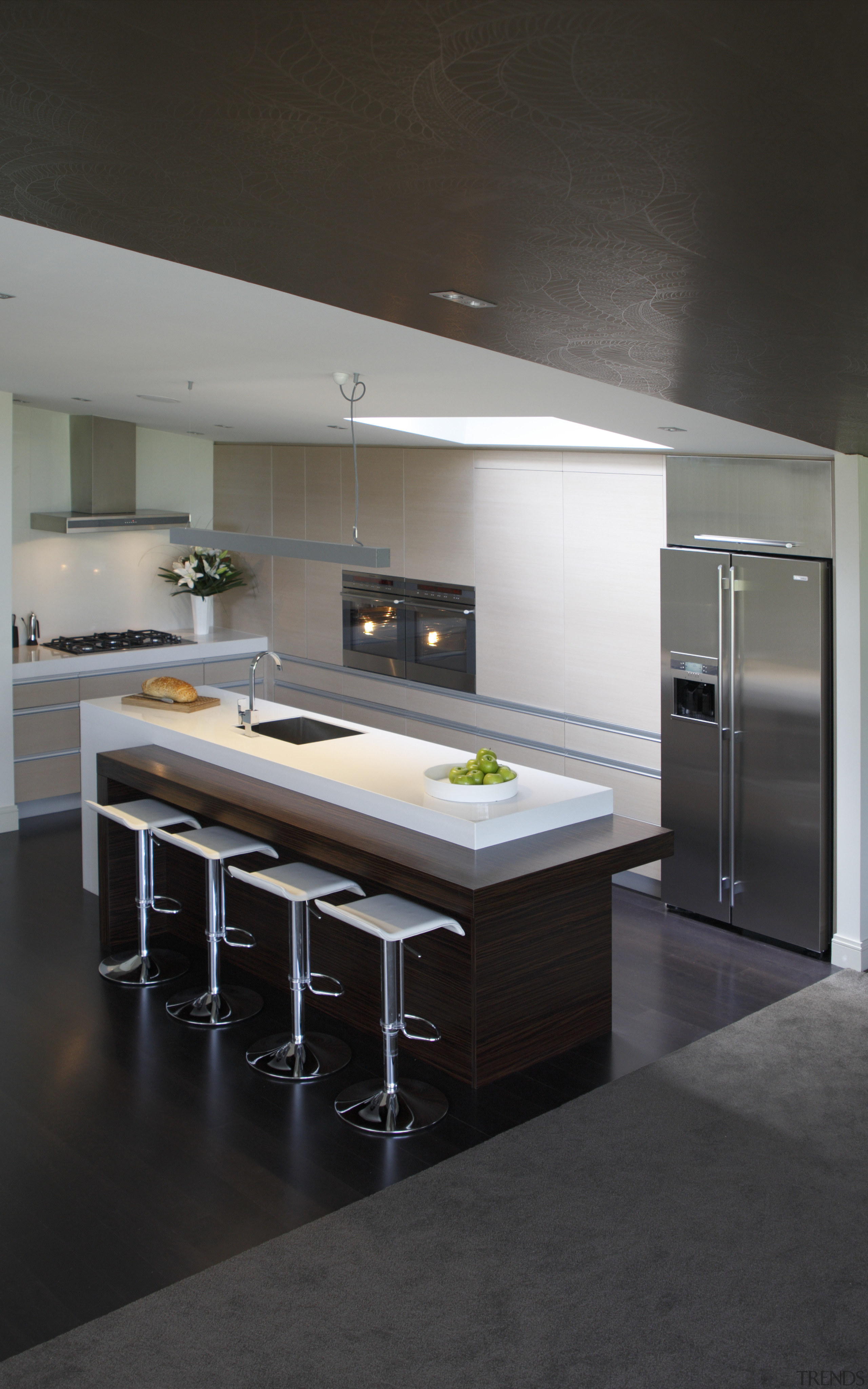 View of kitchen designed by Yellowfox. - View cabinetry, countertop, cuisine classique, floor, interior design, kitchen, product design, black, gray