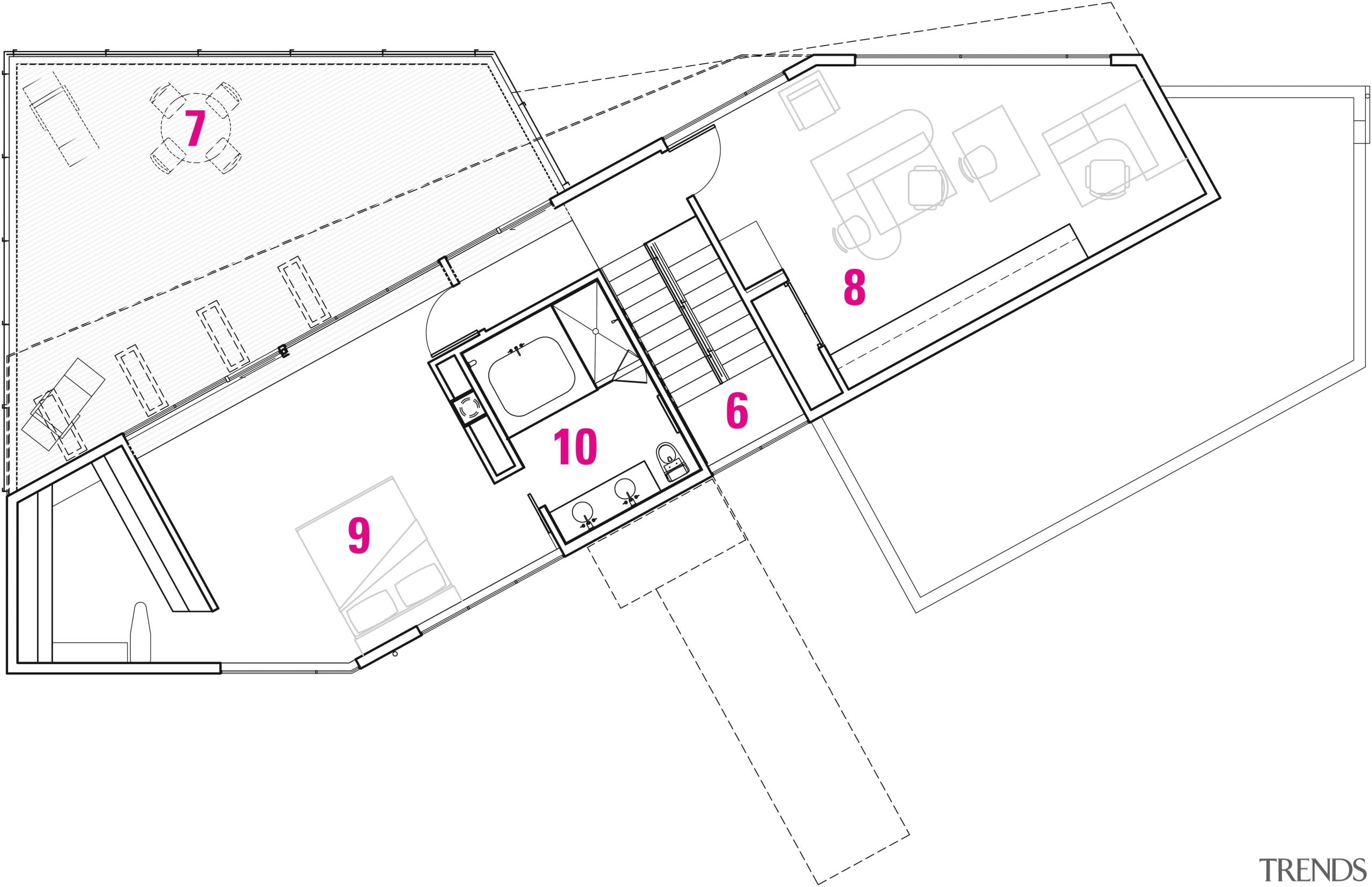 1 entrance, 2 great room, 3 kitchen, 4 angle, area, design, diagram, line, plan, product, product design, structure, text, white