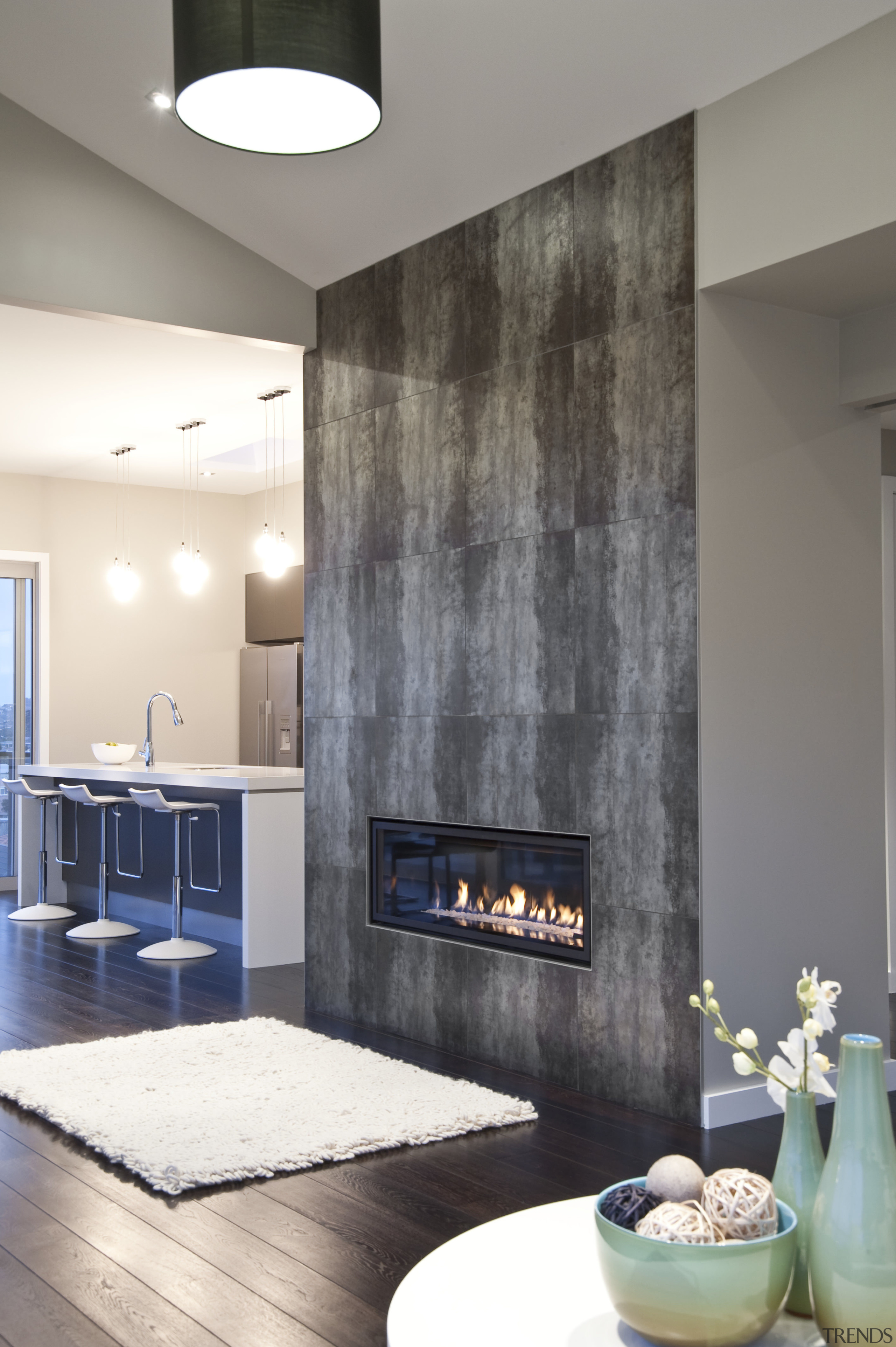 interior view of the New David Reid show ceiling, floor, interior design, living room, room, wall, gray